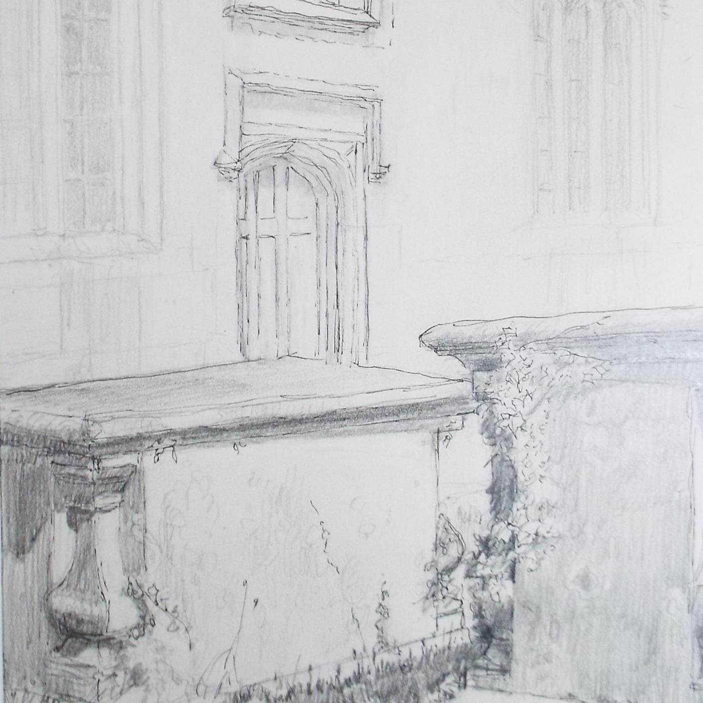Original pencil drawing with ink, 'Stone Tombs', c1980, Pauline Plummer (b1933)
