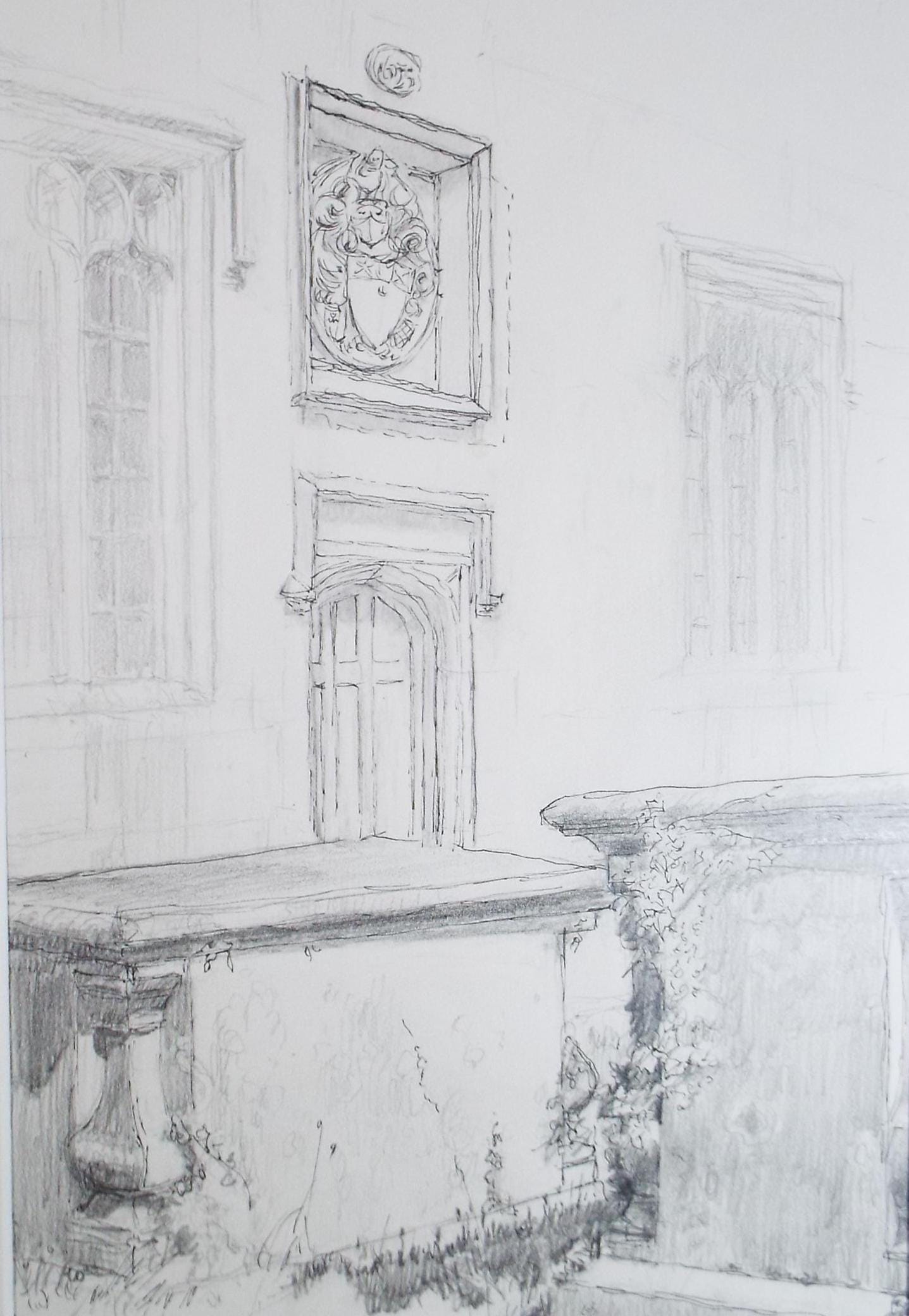 Original pencil drawing with ink, 'Stone Tombs', c1980, Pauline Plummer (b1933)