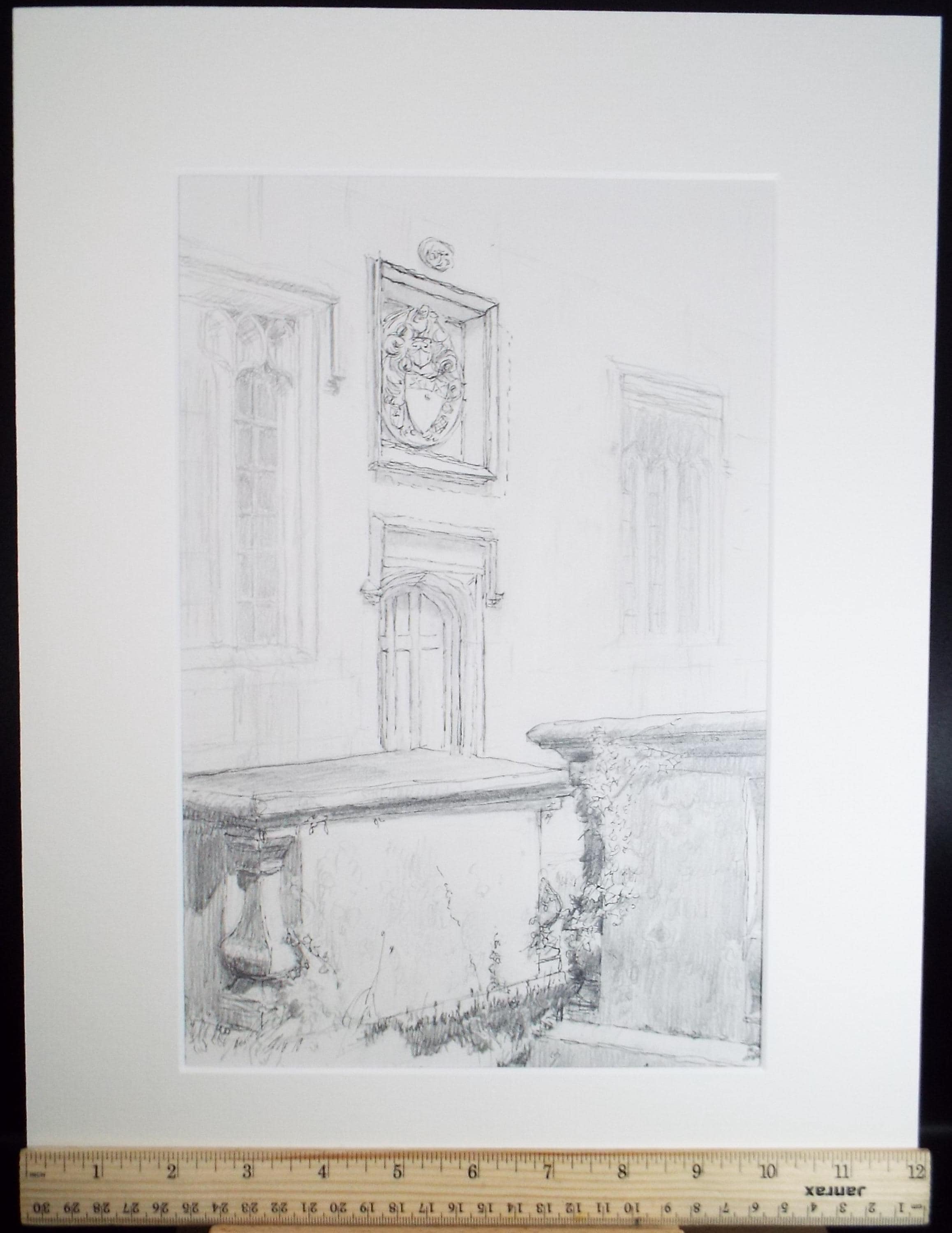 Original pencil drawing with ink, 'Stone Tombs', c1980, Pauline Plummer (b1933)