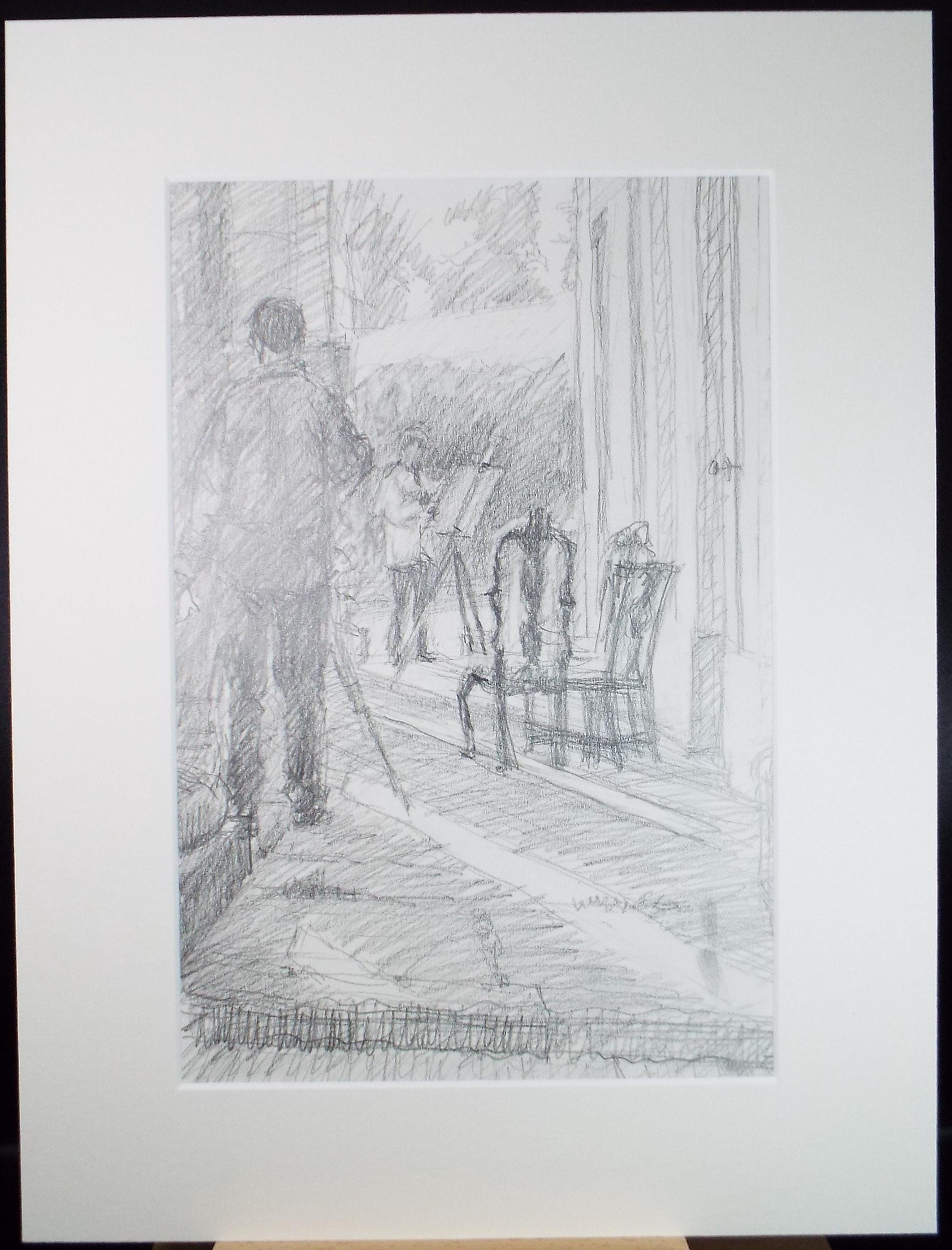 Original Pencil Drawing, 'The Art Class', Pauline Plummer (b1933), Circa 1990's