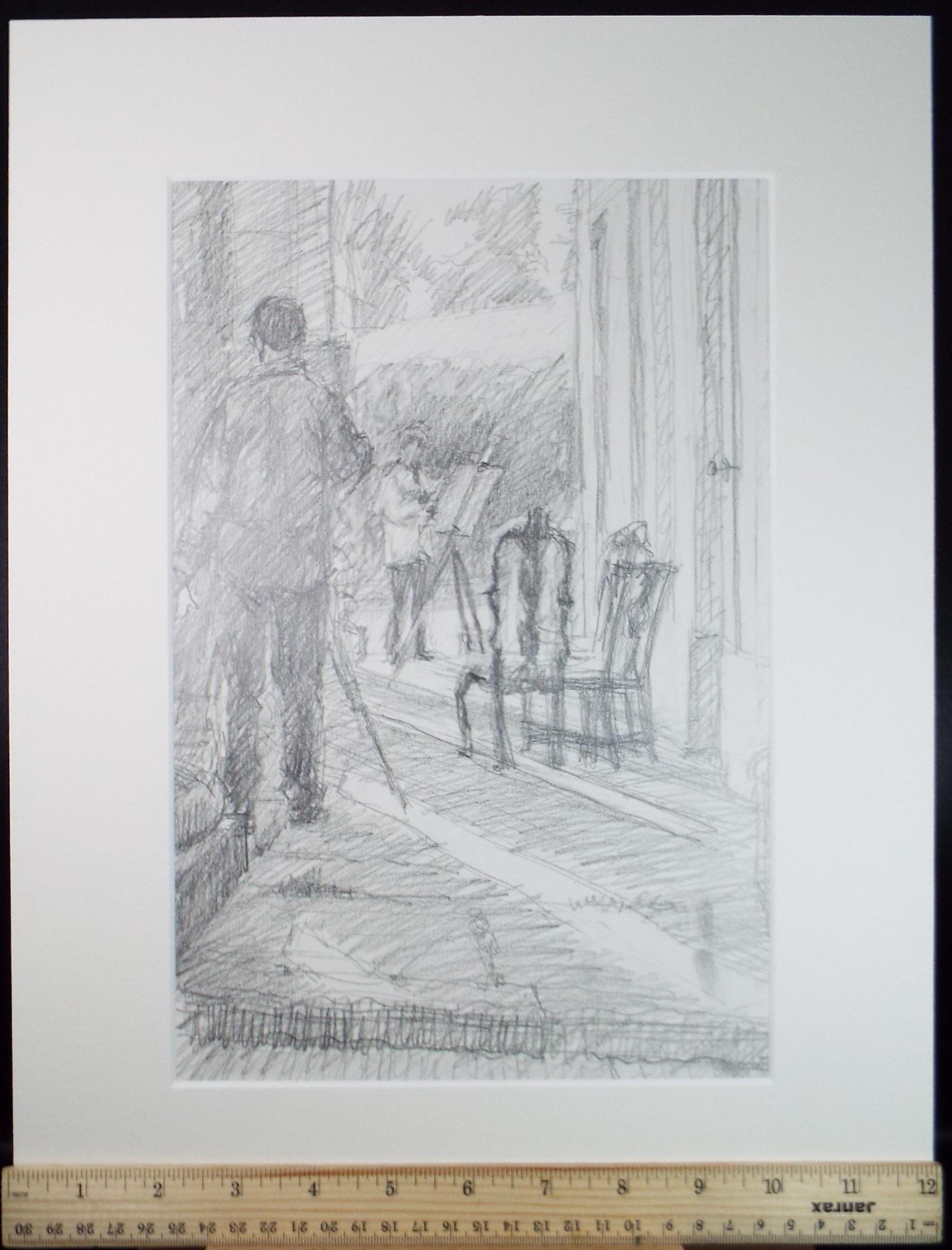 Original Pencil Drawing, 'The Art Class', Pauline Plummer (b1933), Circa 1990's