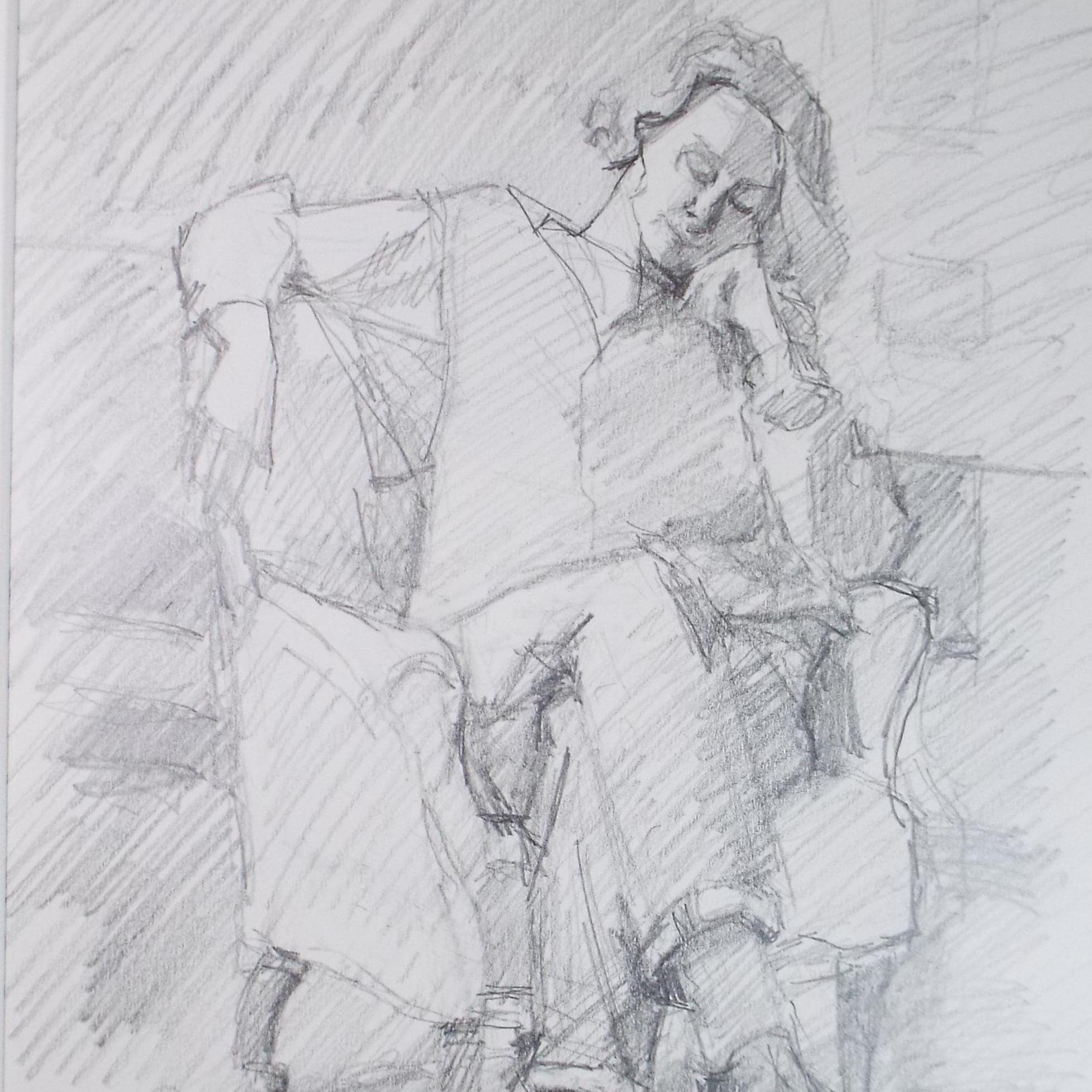 Original Pencil Drawing, 'Woman Sitting in Chair', Pauline Plummer (b1933), Circa 1990's