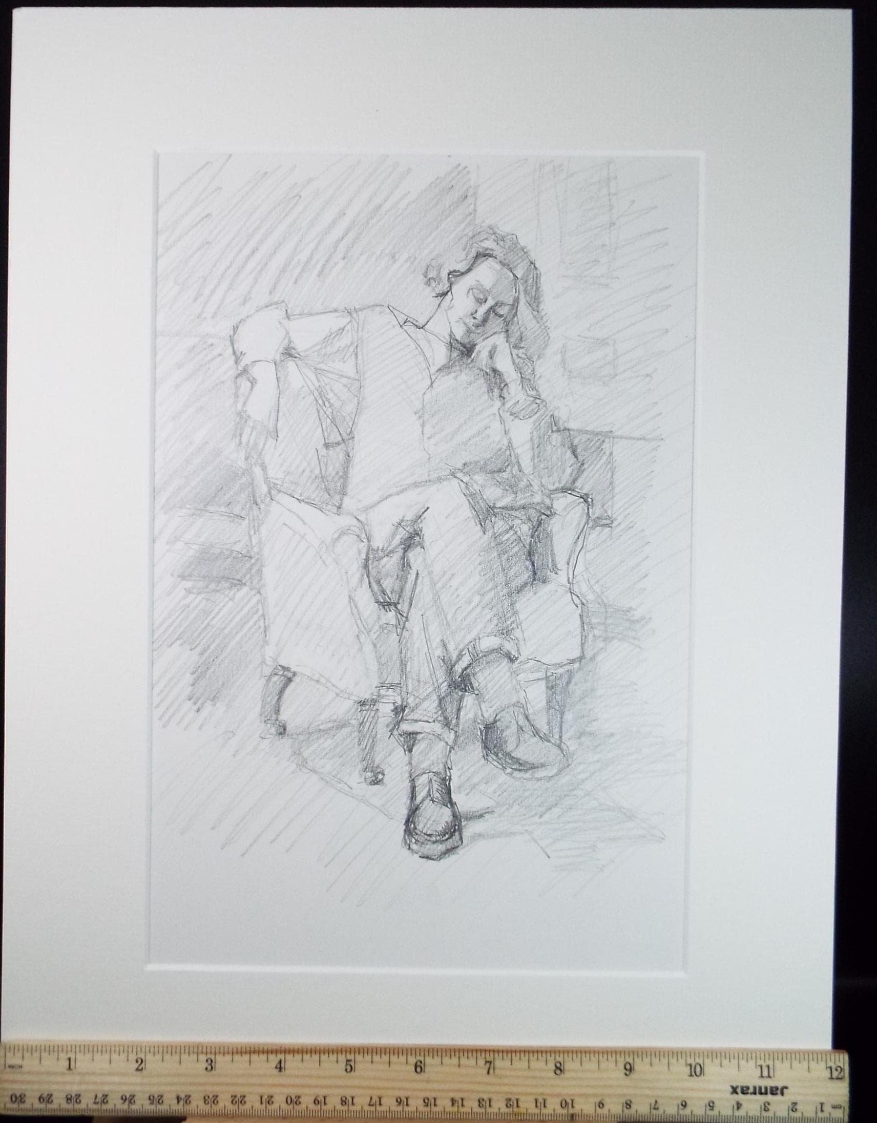 Original Pencil Drawing, 'Woman Sitting in Chair', Pauline Plummer (b1933), Circa 1990's