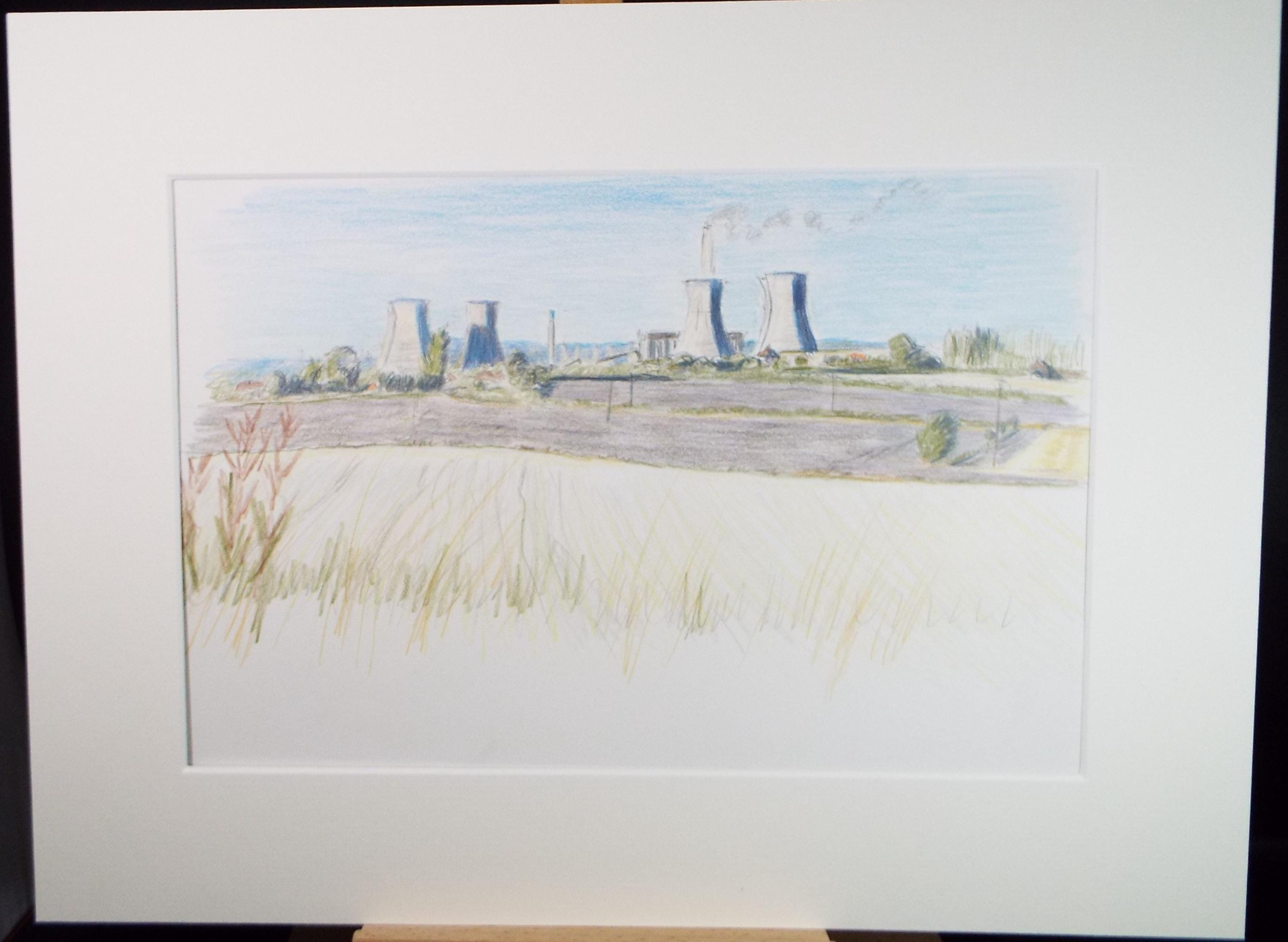 Original Pencil drawing, 'Didcot Power Station' c1990's, Pauline Plummer (b1933)