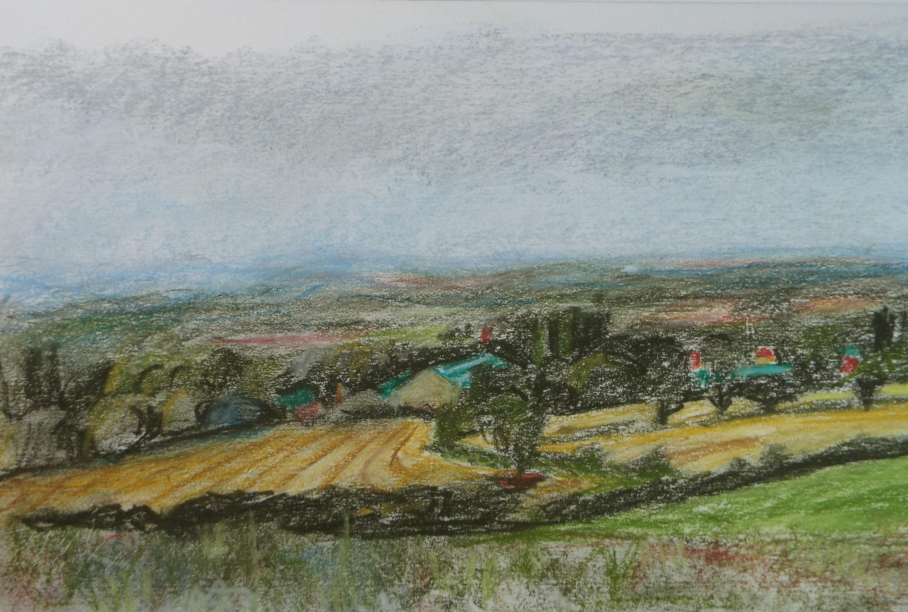 Pastel Drawing, 'Farming Landscape', Pauline Plummer (b1933), Circa 1990's