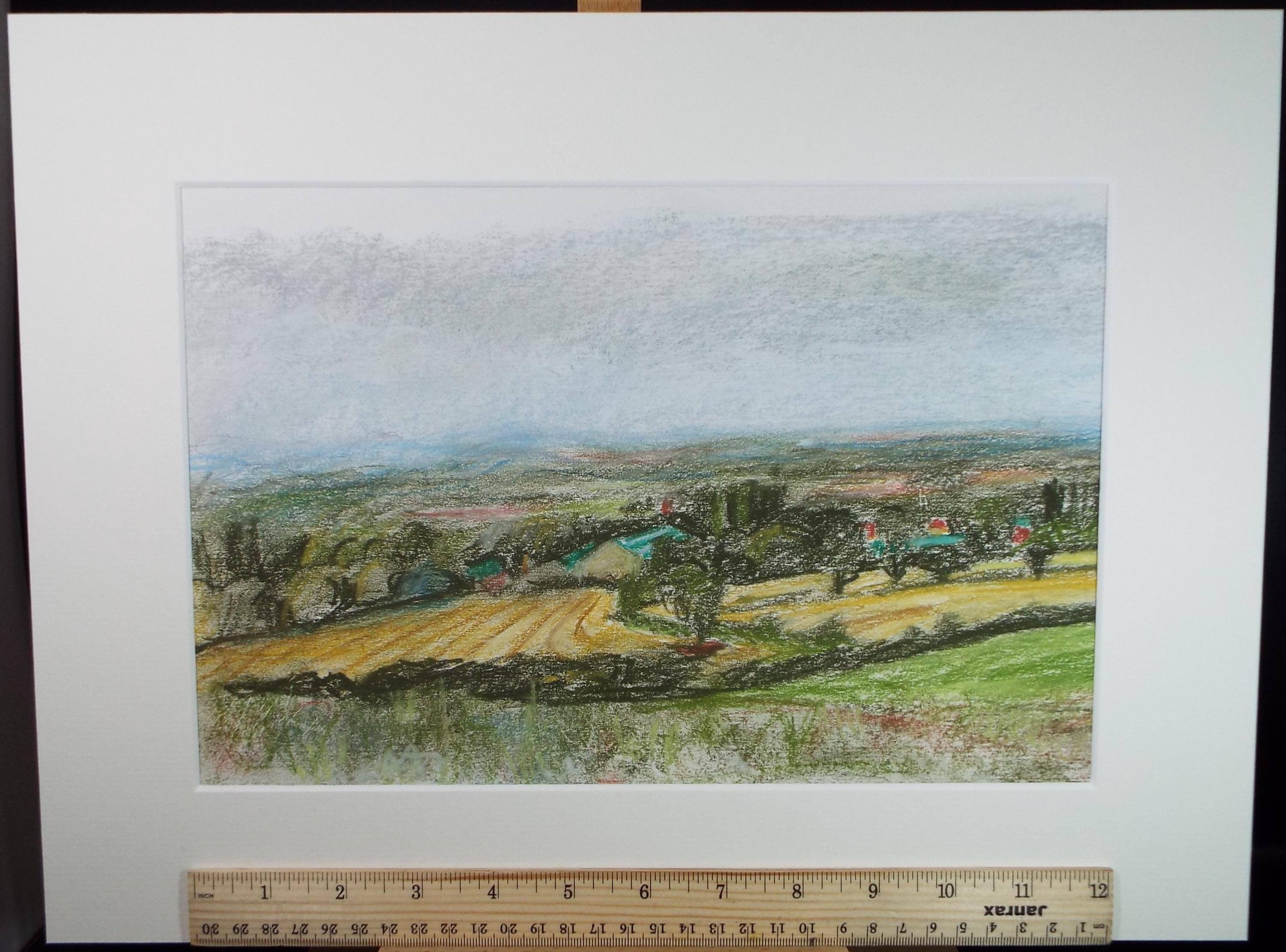 Pastel Drawing, 'Farming Landscape', Pauline Plummer (b1933), Circa 1990's