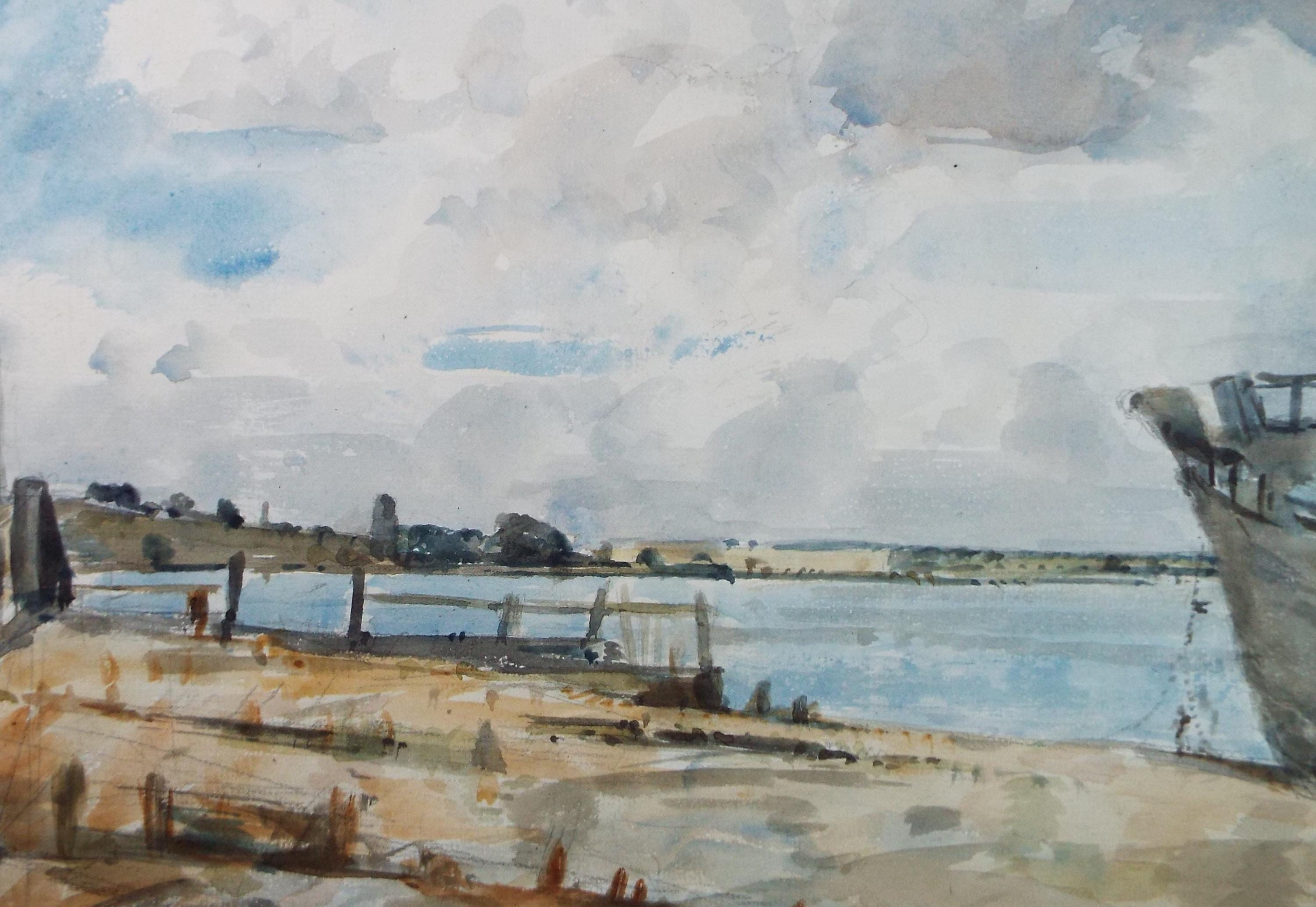 Original Watercolour, The Quayside', A E Borthwick (1871-1955), circa 1940's