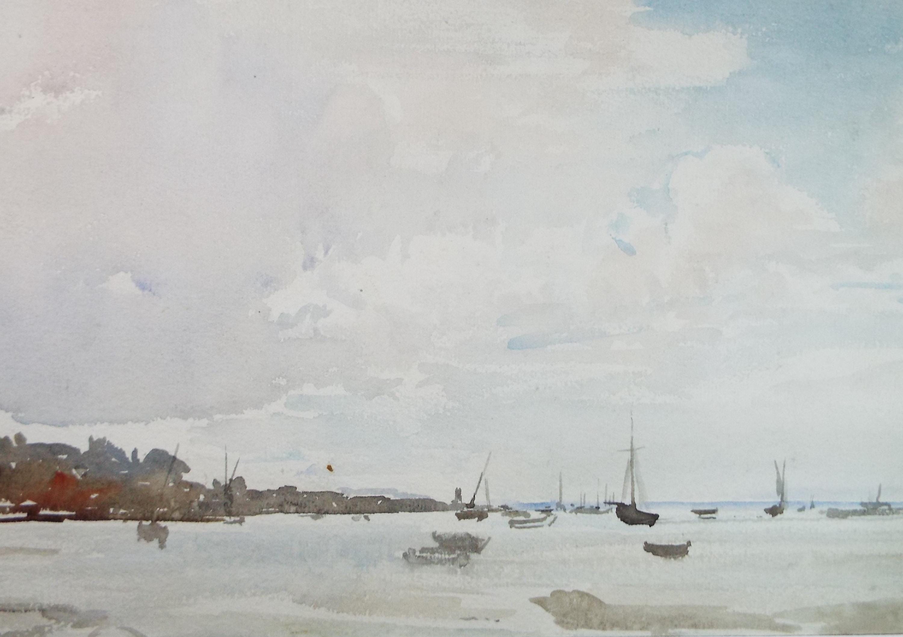 Original Watercolour, 'Moored Sailing Boats', David Muirhead (1867-1930)