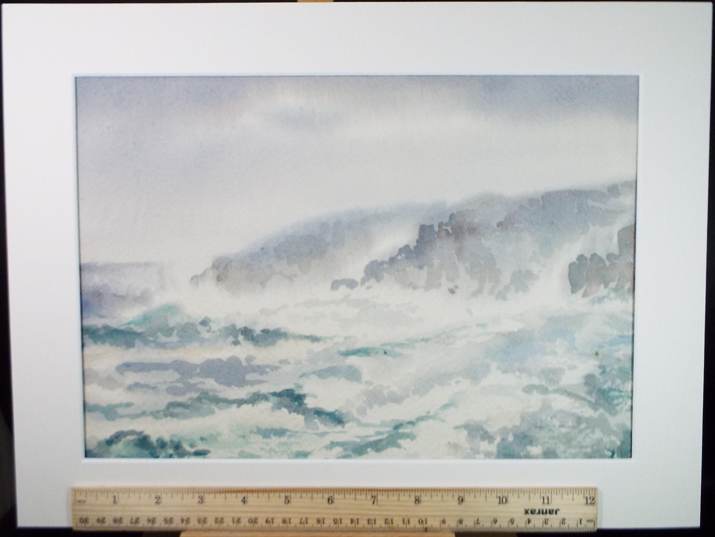 Original Watercolour, 'Stormy Sea', Gwen Rayner, c1970's