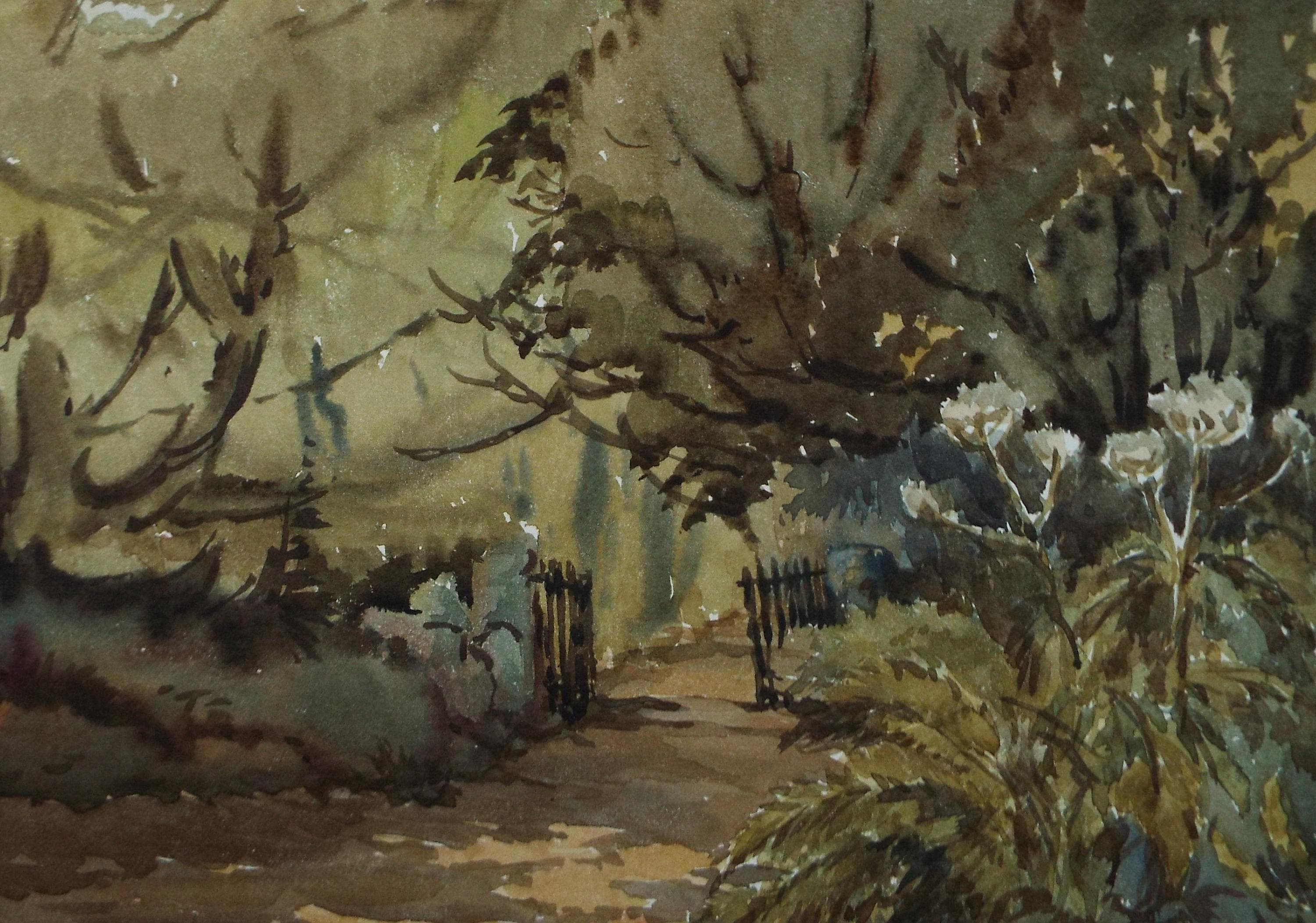 Original Watercolour, 'Woodland Gate', Gwen Rayner, c1970's