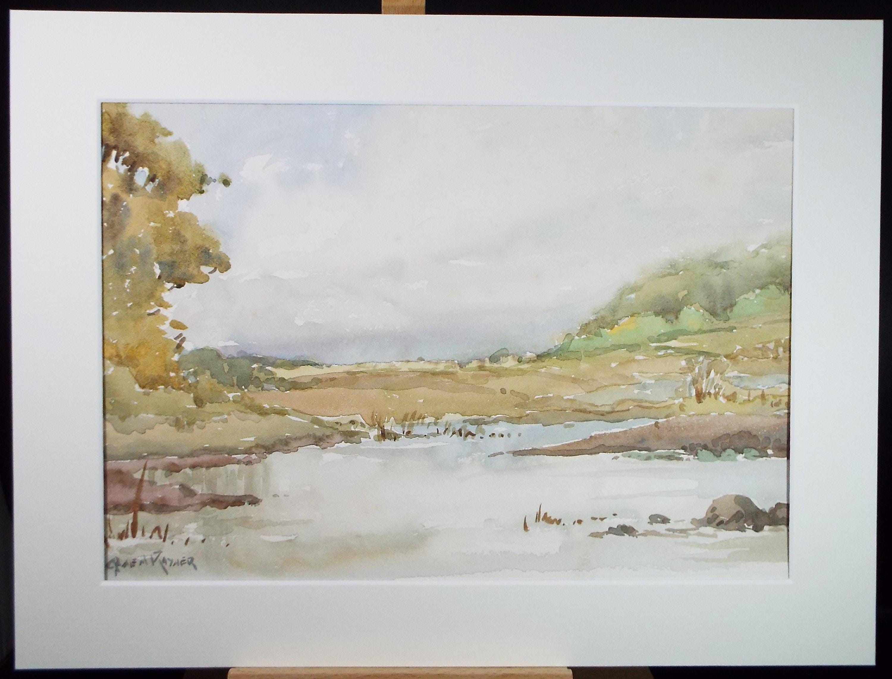 Original Watercolour, 'River though moorland', Gwen Rayner, c1970's