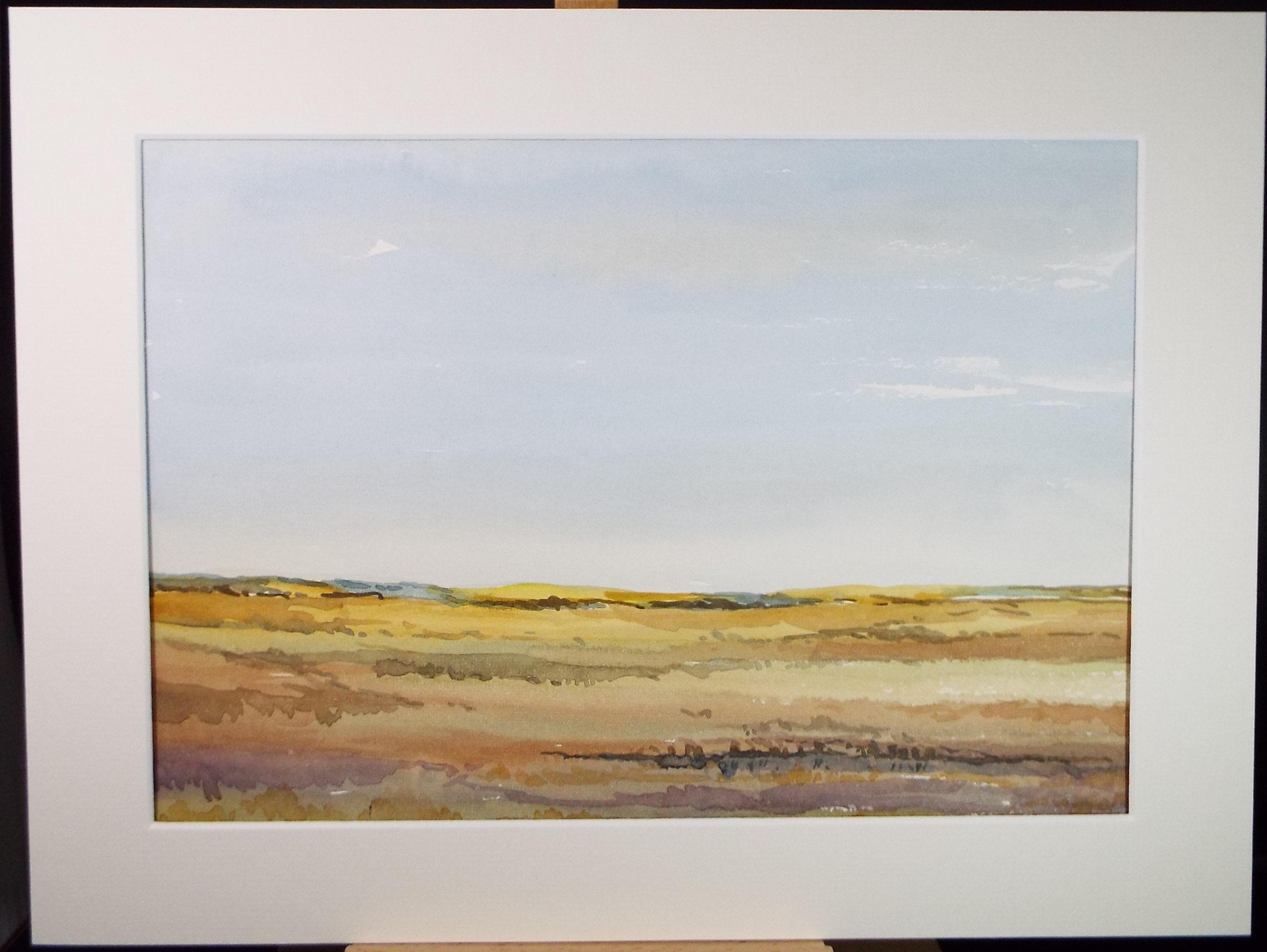 Original Watercolour, 'Moorland under a blue sky', Gwen Rayner, c1970's