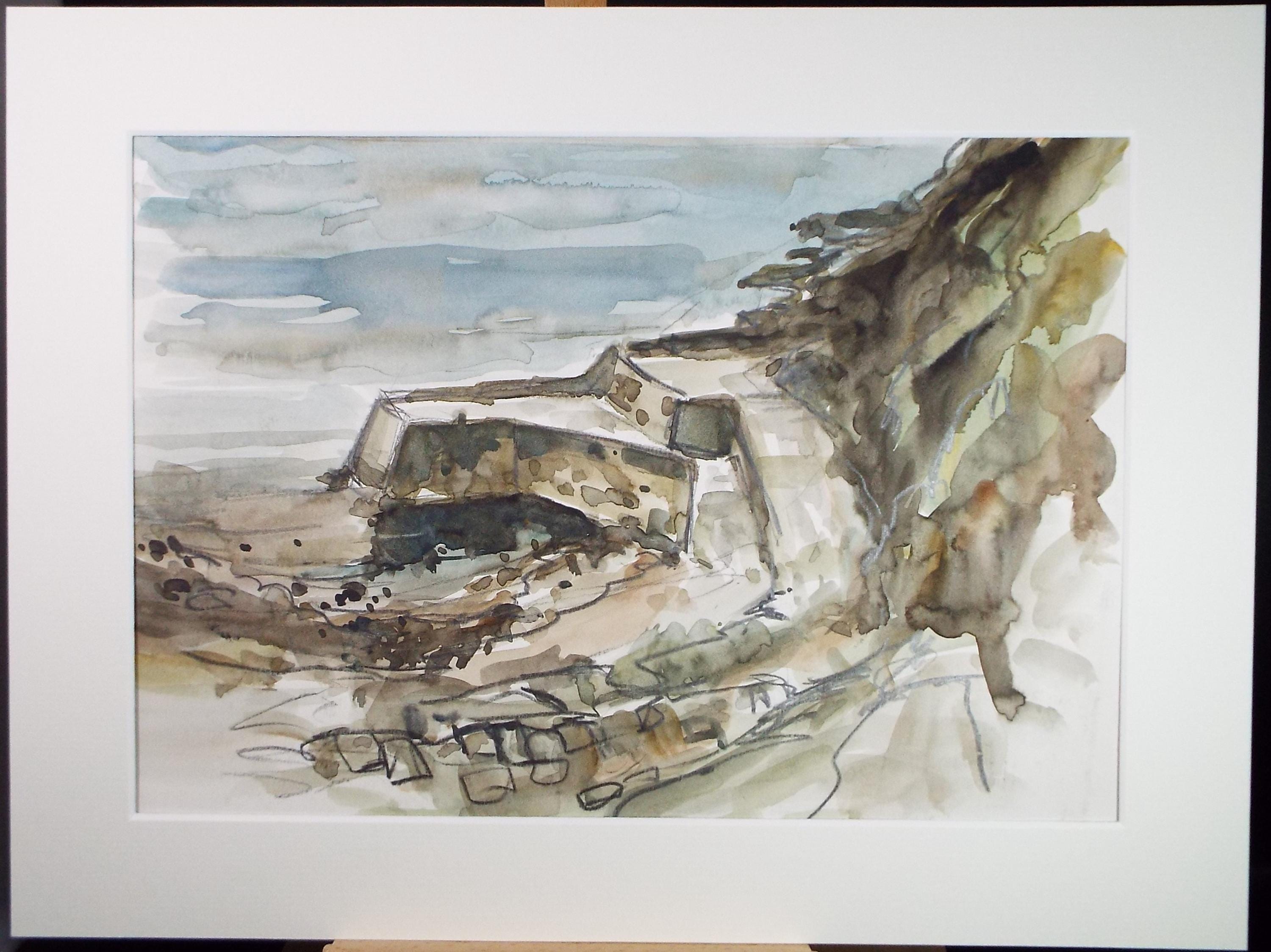 Original 'Rocky Coast' Watercolor Painting - 1990s Vintage Art