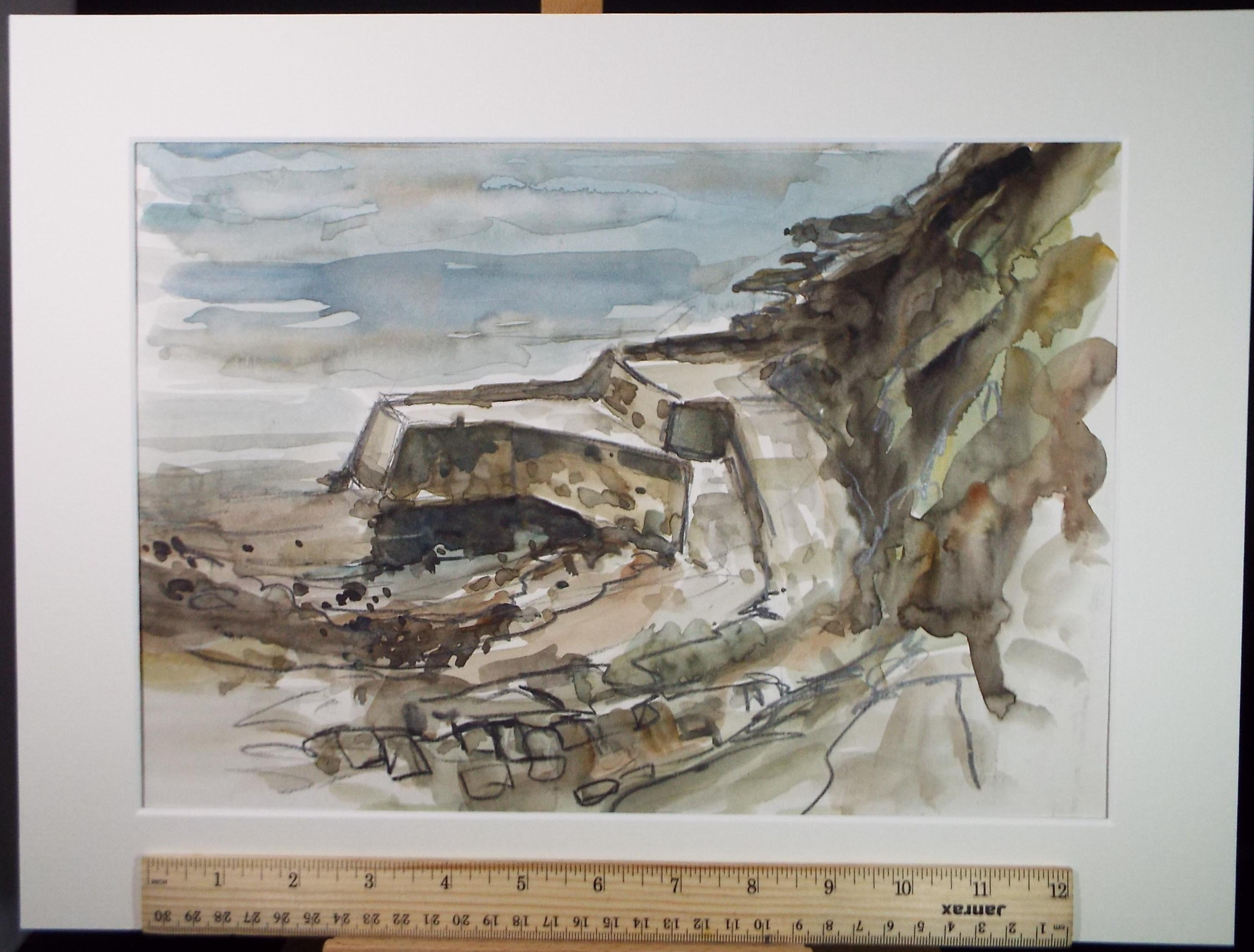Original 'Rocky Coast' Watercolor Painting - 1990s Vintage Art