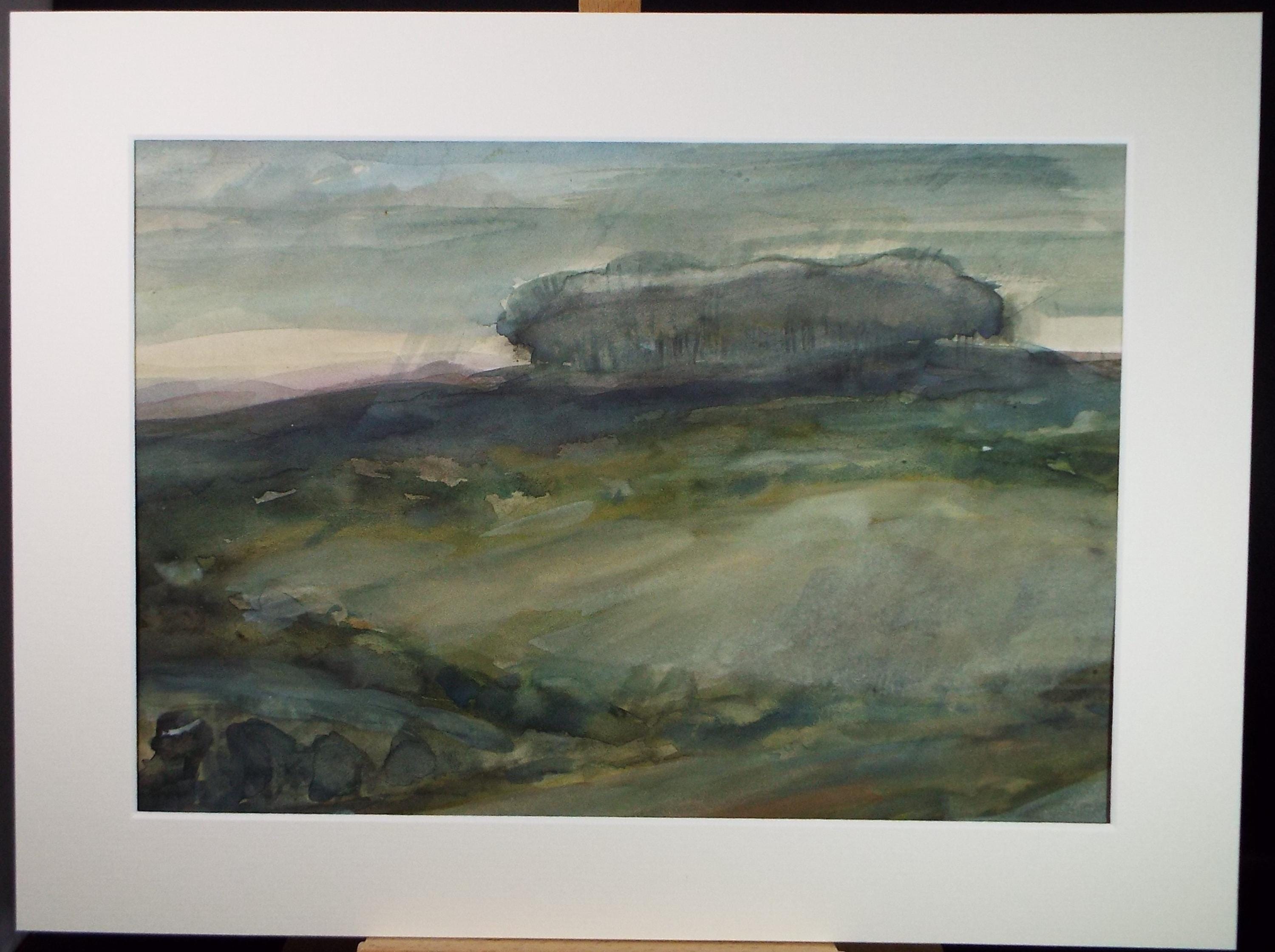 Moorland Copse Watercolour Painting: 1990s Vintage Art