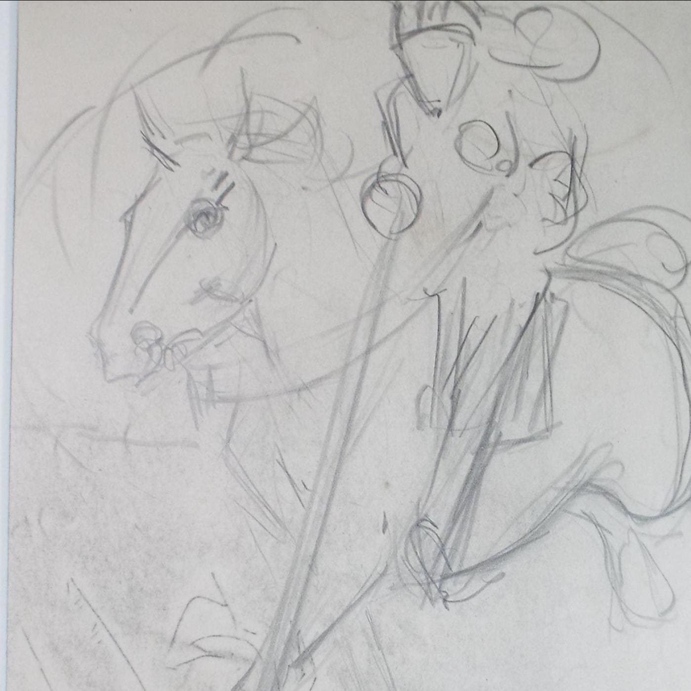 Original Pencil Drawing, 'Knight on Horseback', Dated 1901