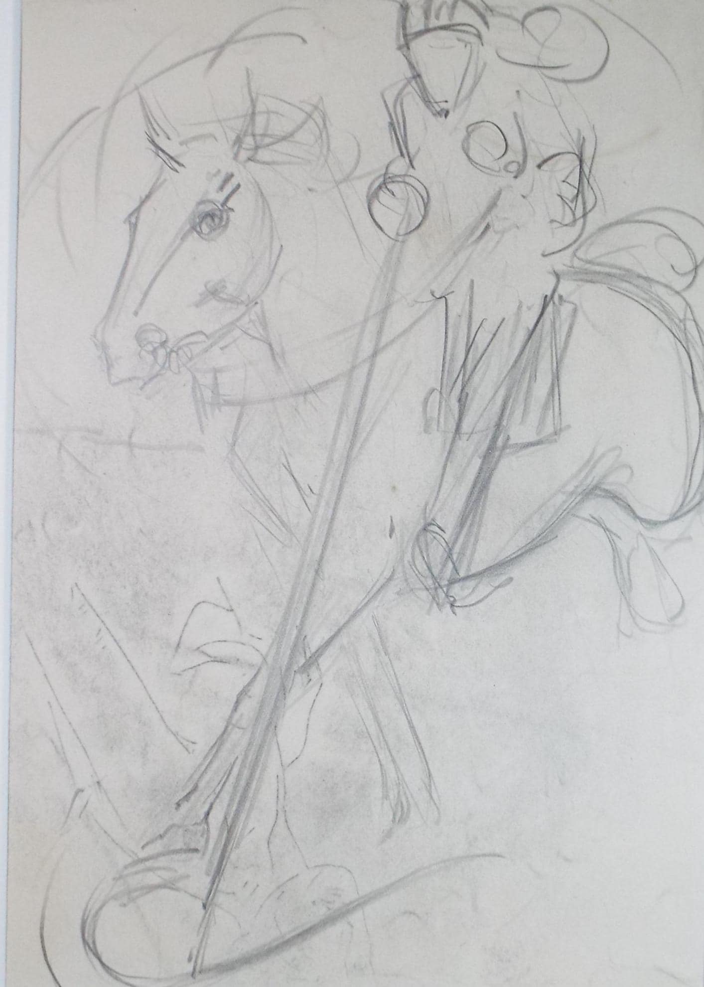Original Pencil Drawing, 'Knight on Horseback', Dated 1901
