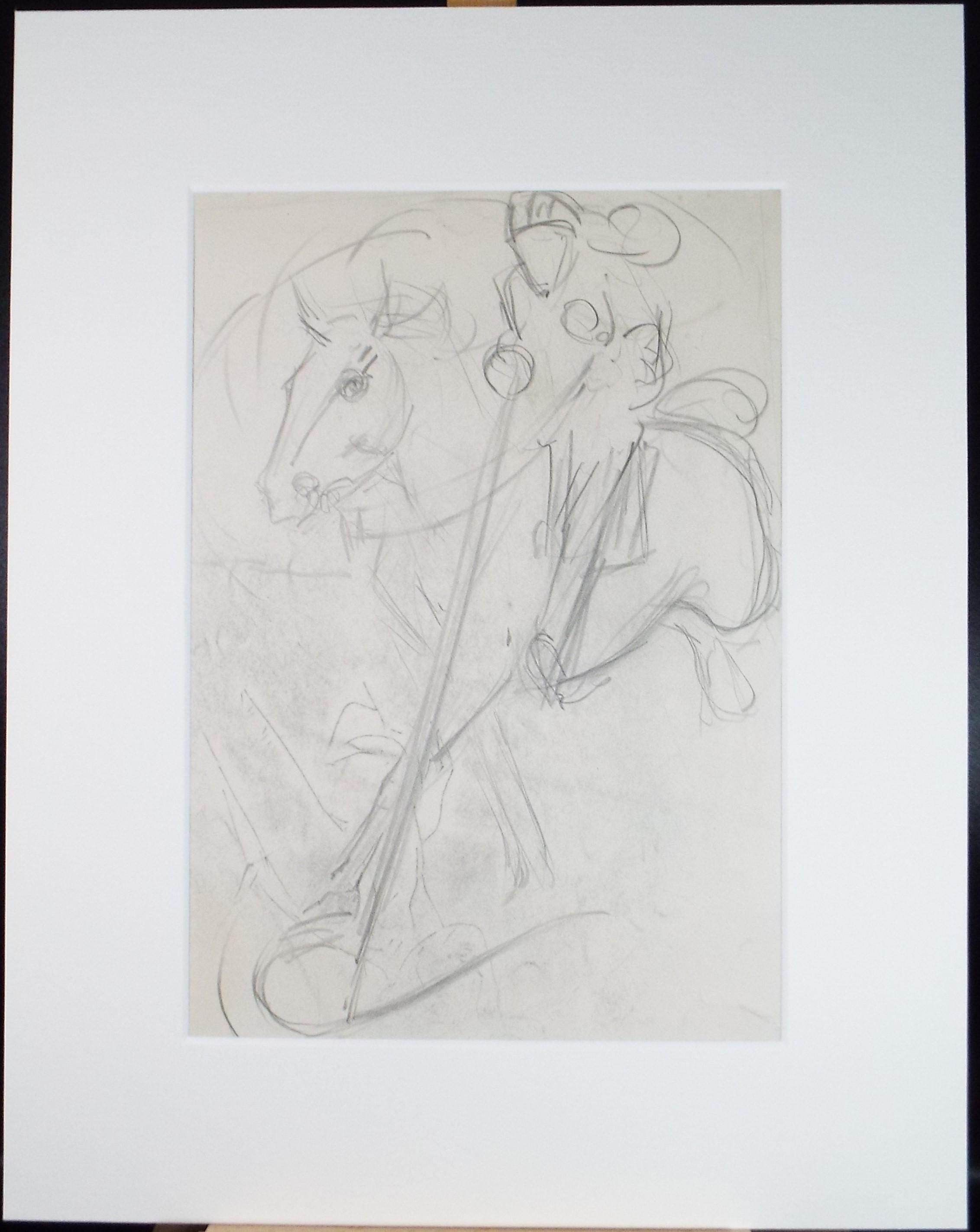 Original Pencil Drawing, 'Knight on Horseback', Dated 1901