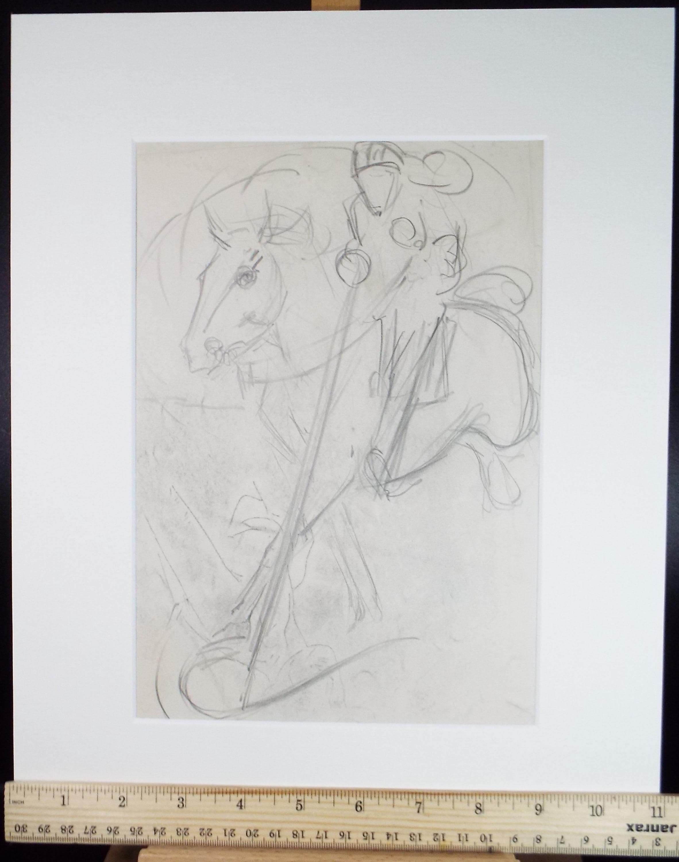 Original Pencil Drawing, 'Knight on Horseback', Dated 1901