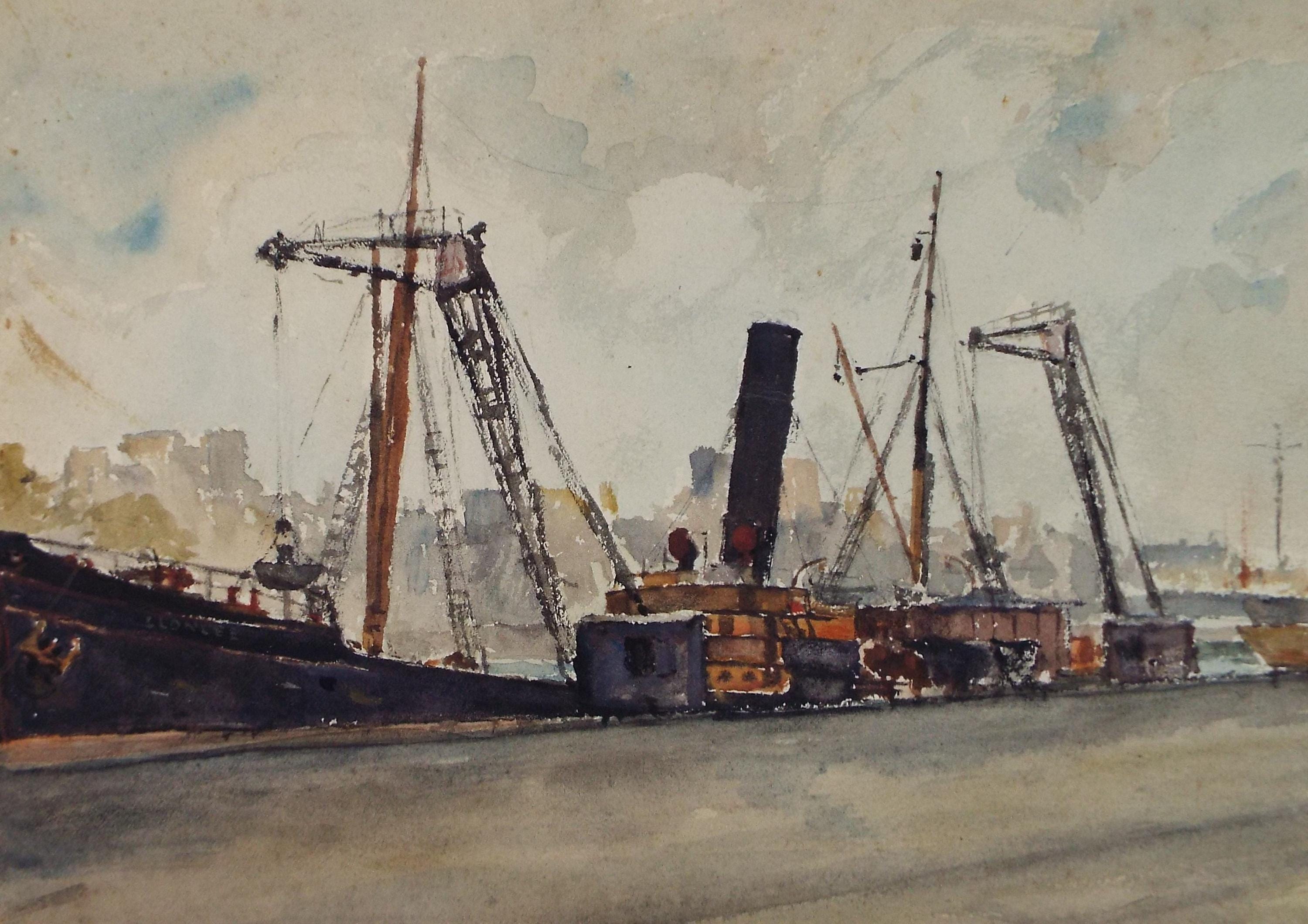 Original Watercolour, 'Freighter', 20th Century French school, 1928