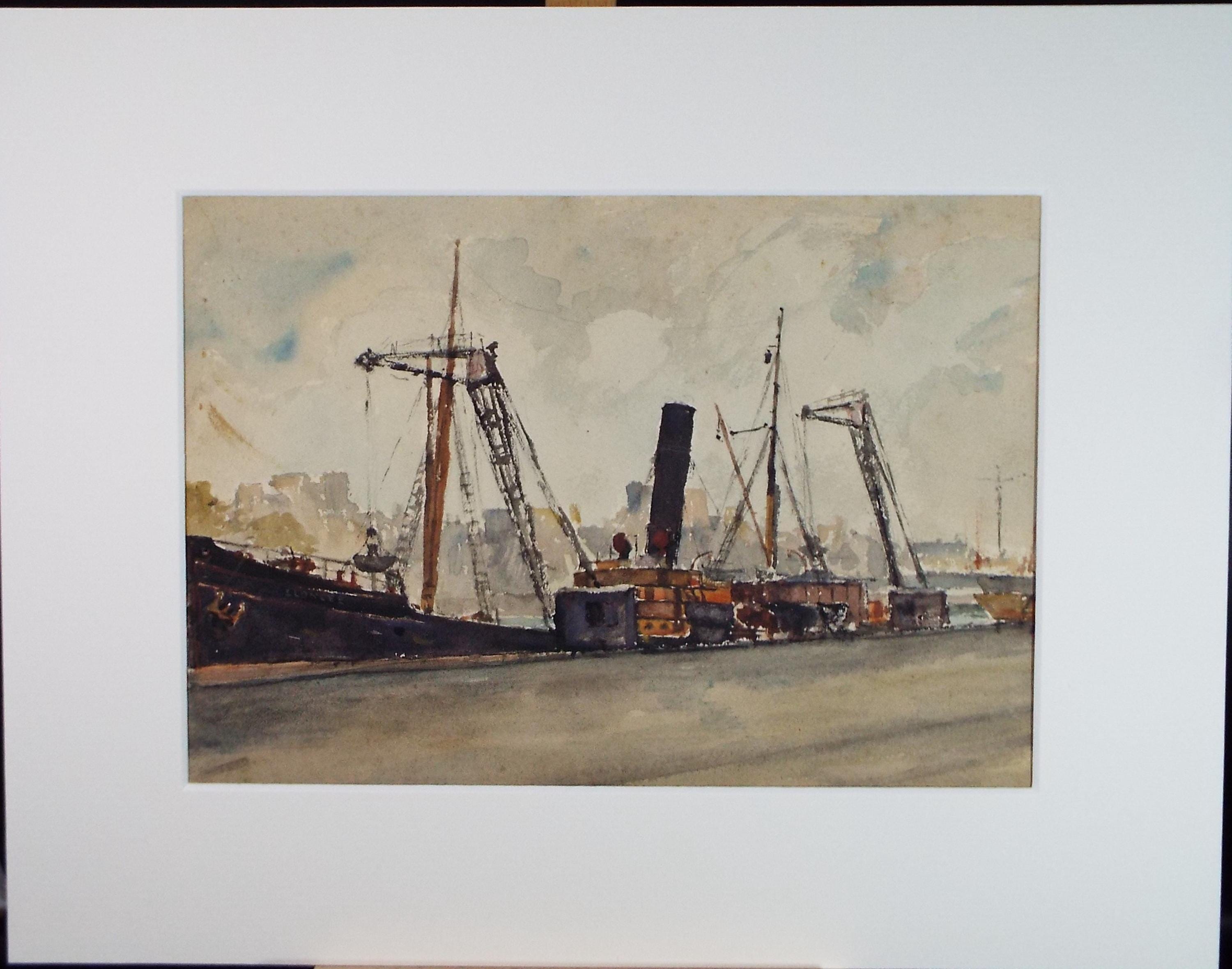 Original Watercolour, 'Freighter', 20th Century French school, 1928