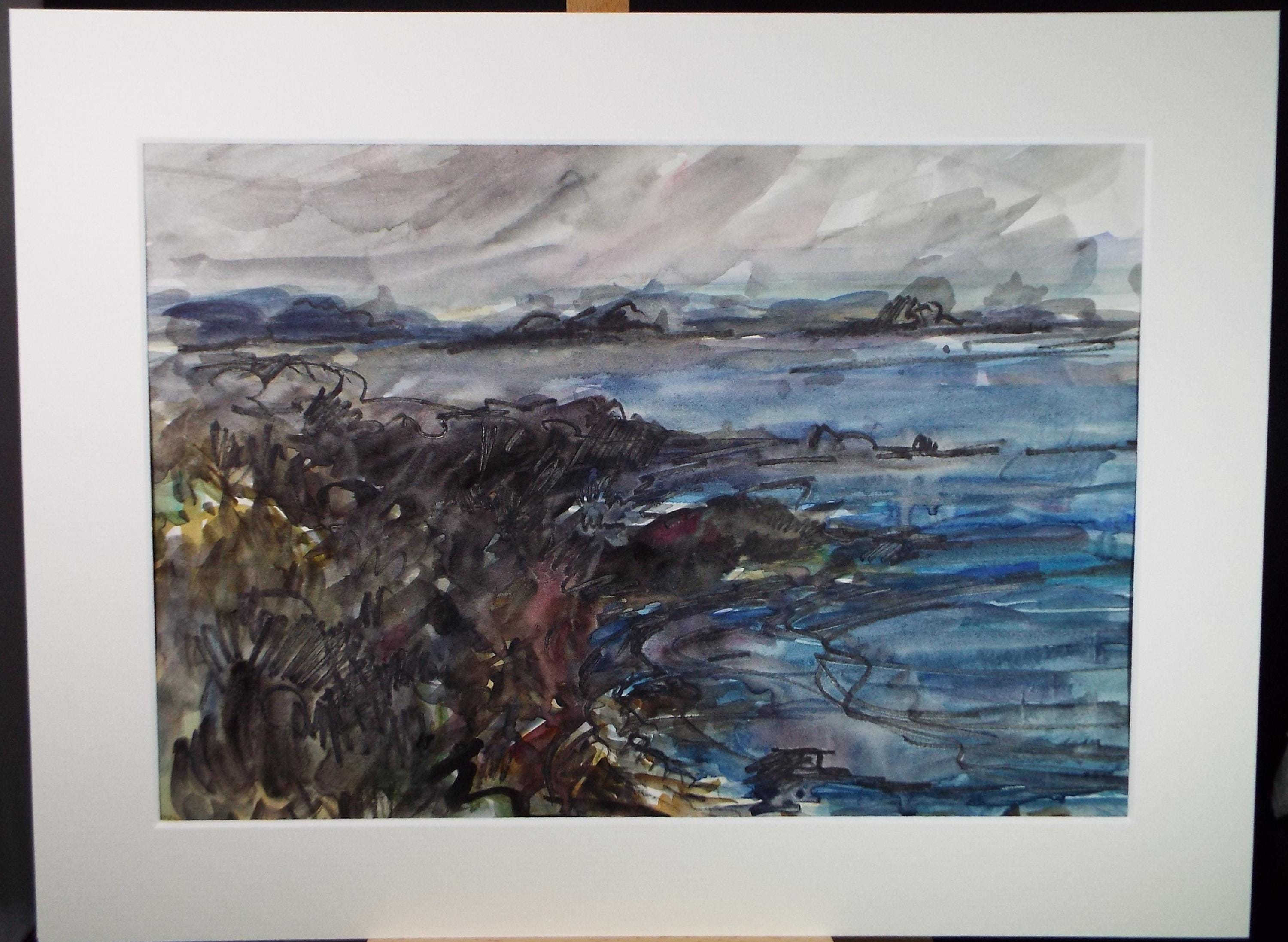 Original Watercolour, 'Coastal Landscape', artist unknown, circa 1990's