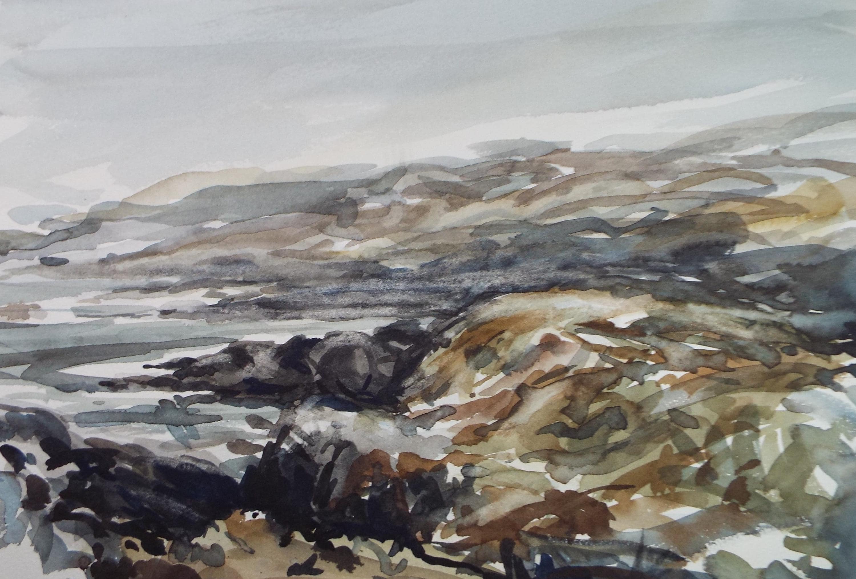 Original Watercolour, 'Rocky Coast', artist unknown, circa 1990's