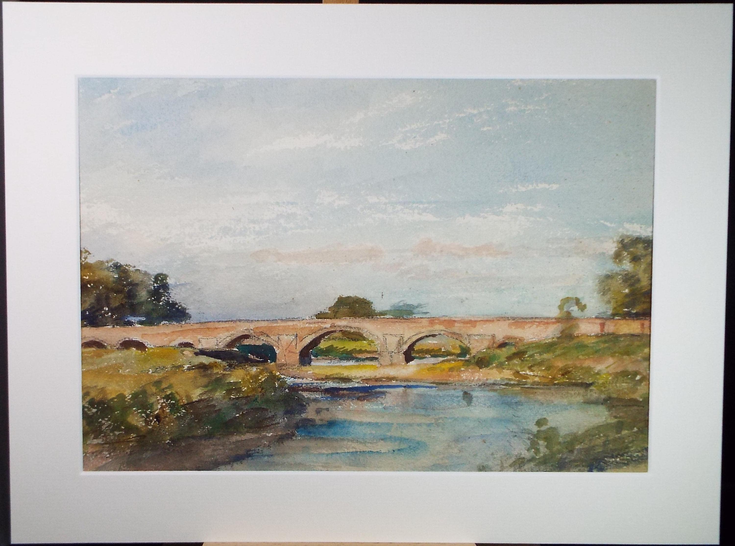 Original Watercolour, 'Bridge over the River', A E Borthwick (1871-1955), Circa 1940's