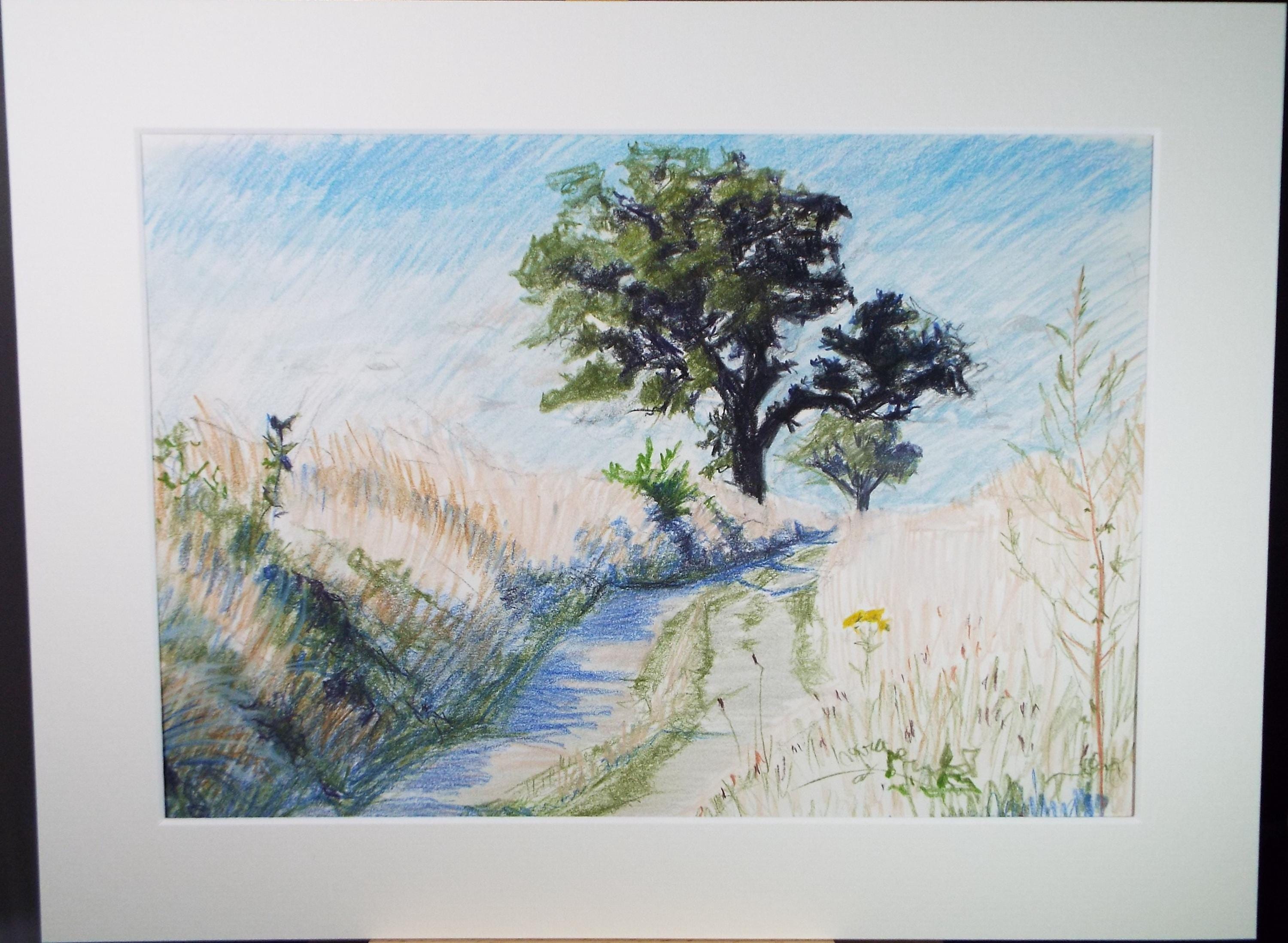 Coloured Pencil drawing 'A Country Lane', Pauline Plummer (b1933), Circa 1990's