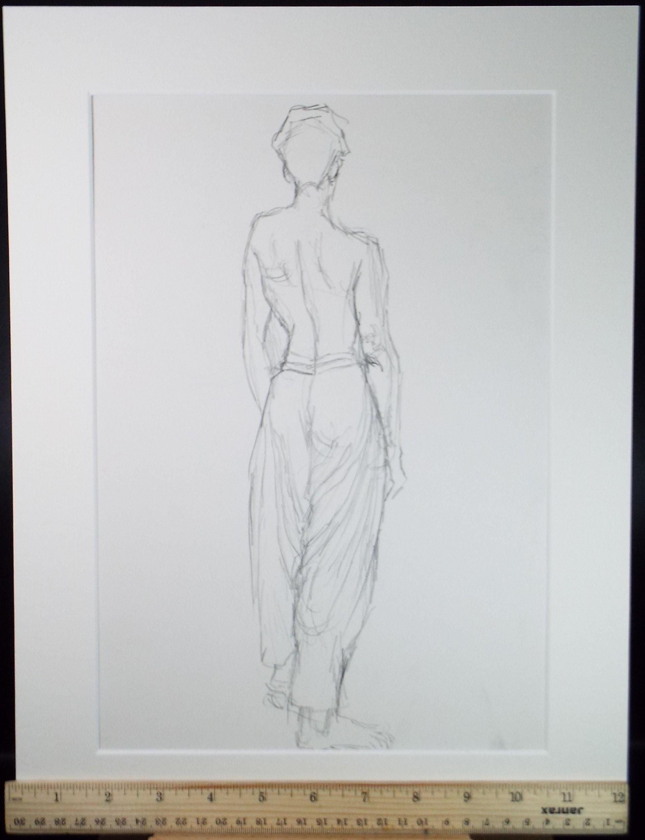 Pencil drawing 'Standing Male, rear view', Pauline Plummer (b1933), Circa 1990's