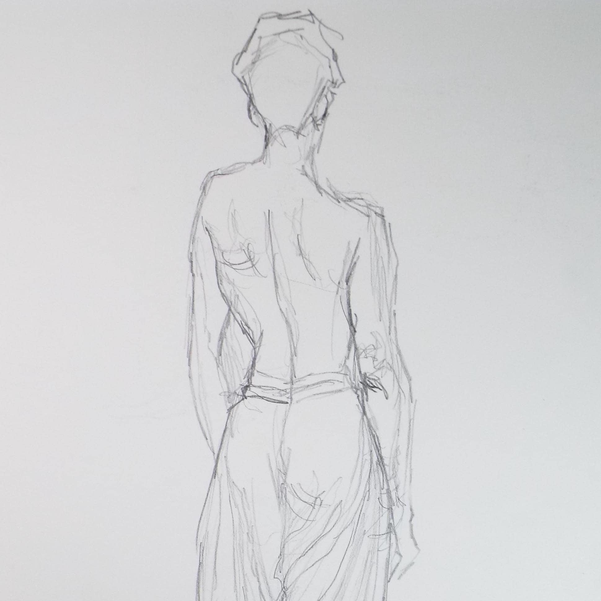 Pencil drawing 'Standing Male, rear view', Pauline Plummer (b1933), Circa 1990's