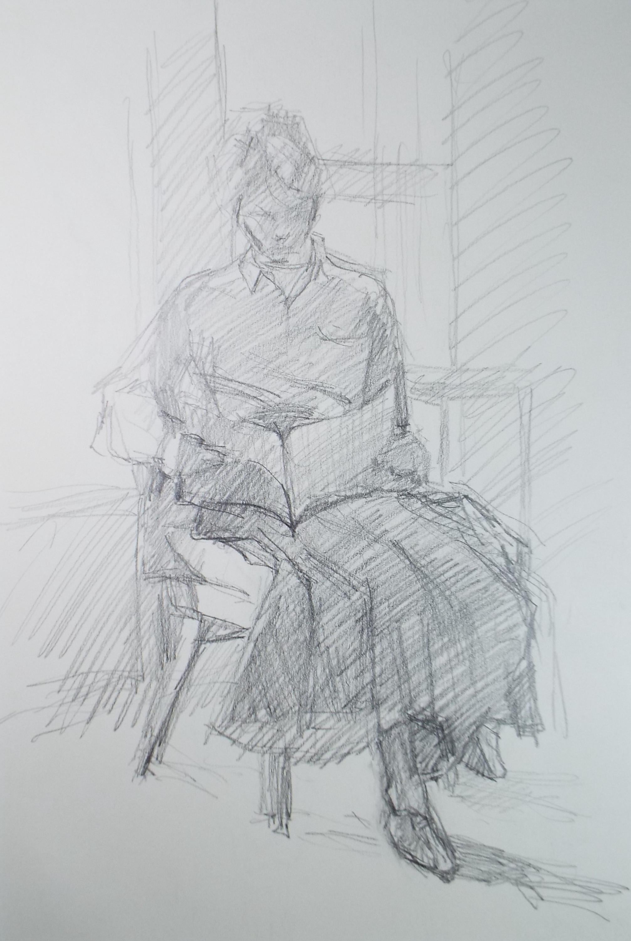 Pencil drawing 'Woman Reading', Pauline Plummer (b1933), Circa 1990's