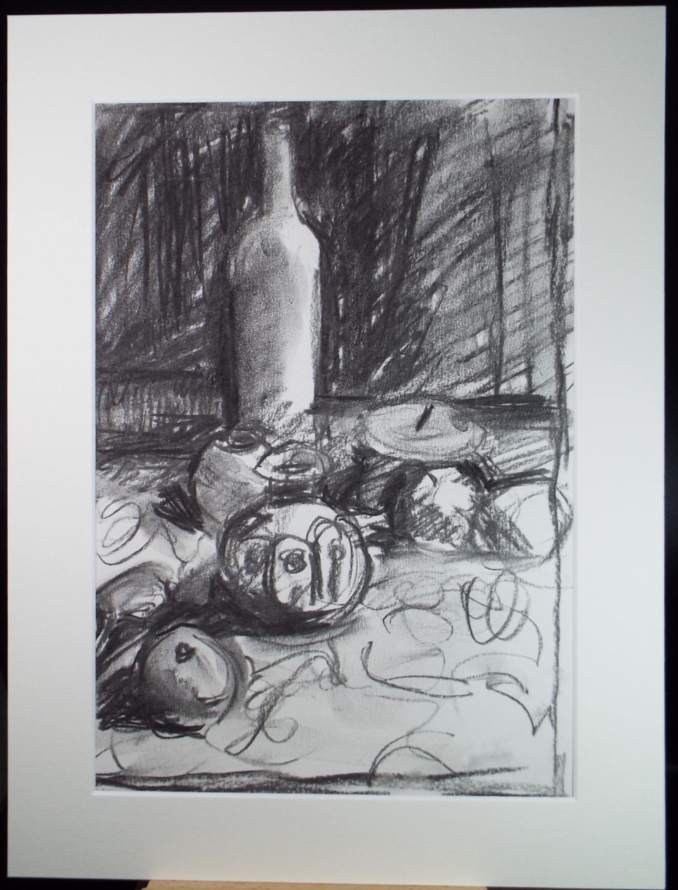 Conte drawing 'Still Life with Bottle', Pauline Plummer (b1933), Circa 1990's