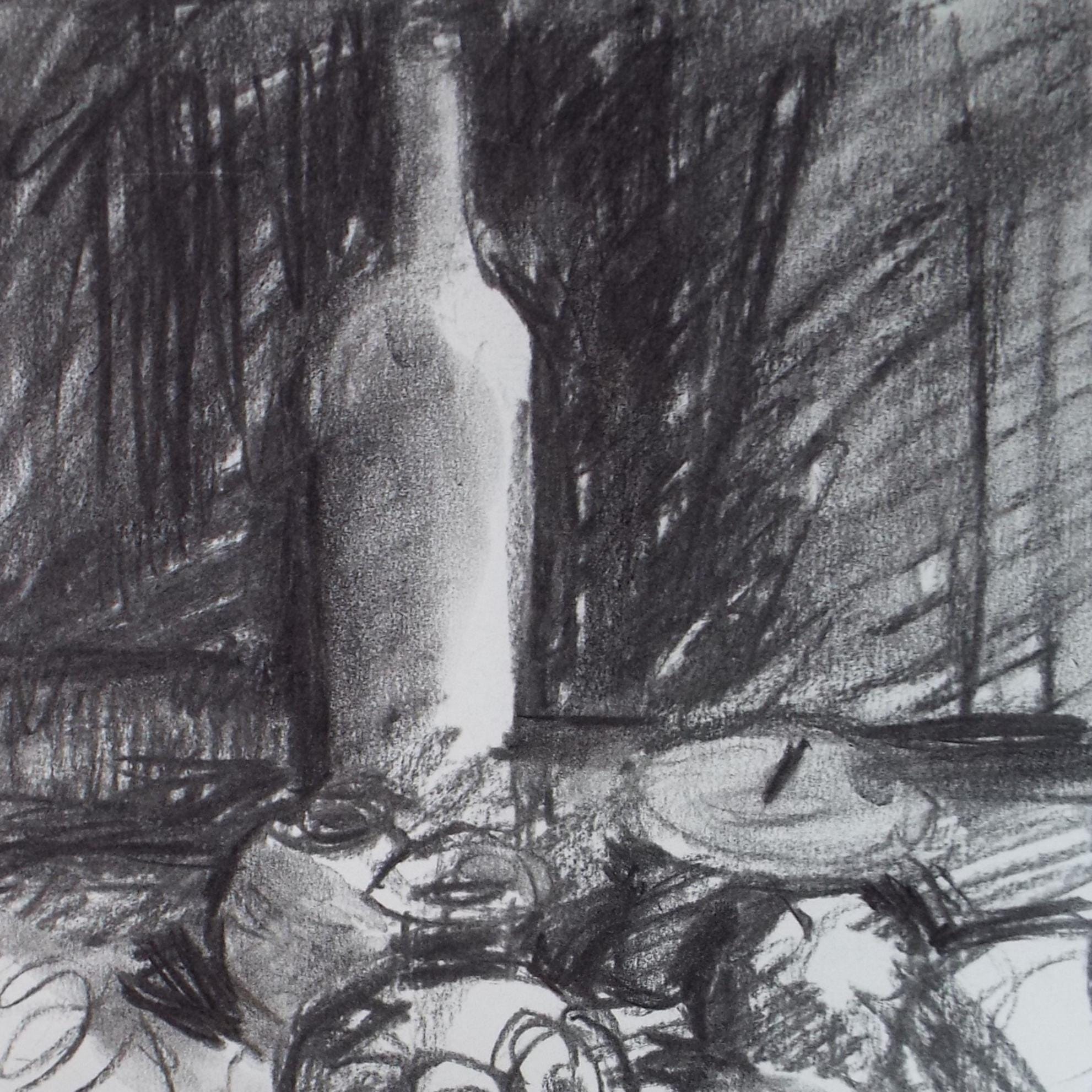 Conte drawing 'Still Life with Bottle', Pauline Plummer (b1933), Circa 1990's