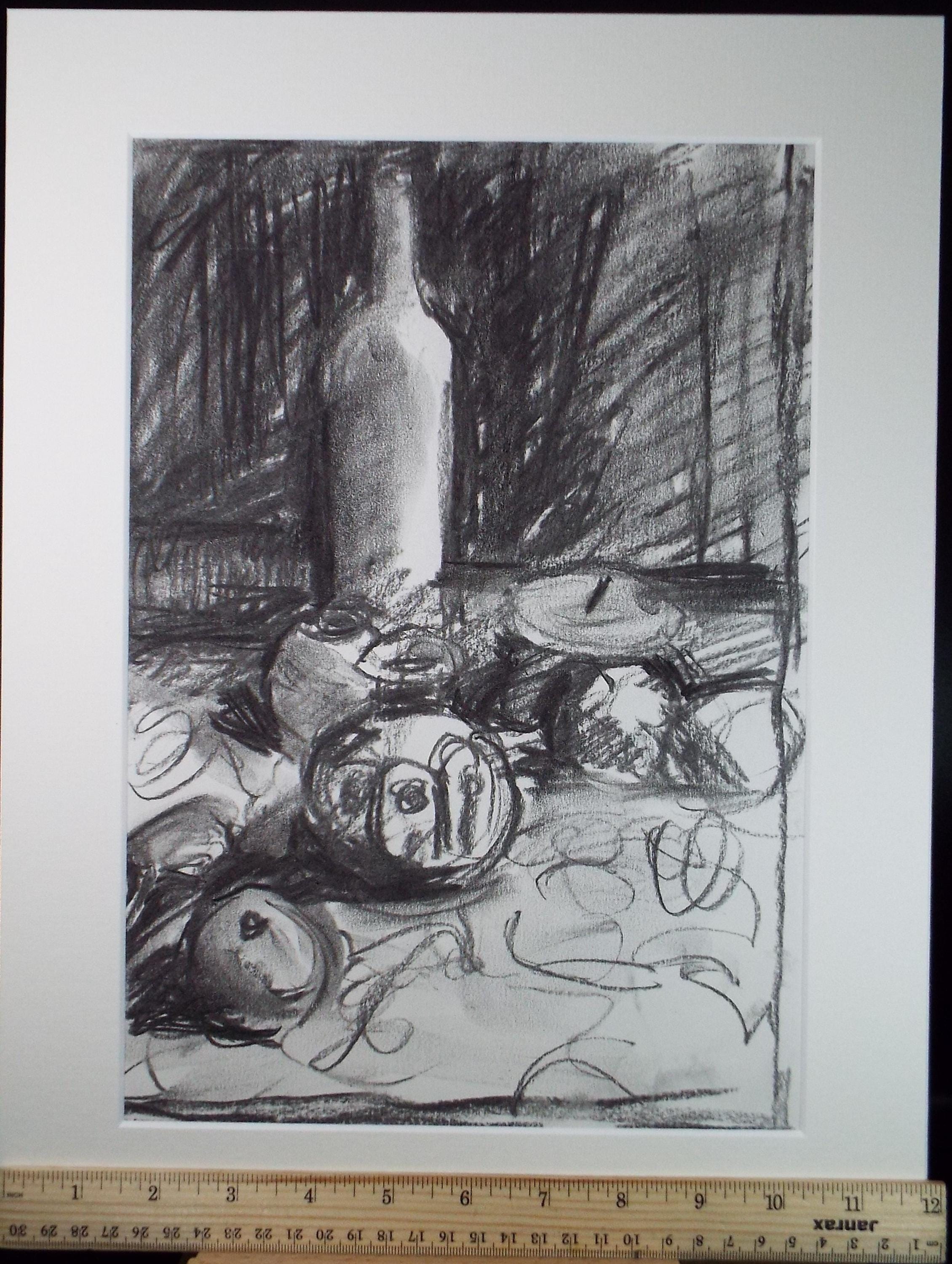 Conte drawing 'Still Life with Bottle', Pauline Plummer (b1933), Circa 1990's