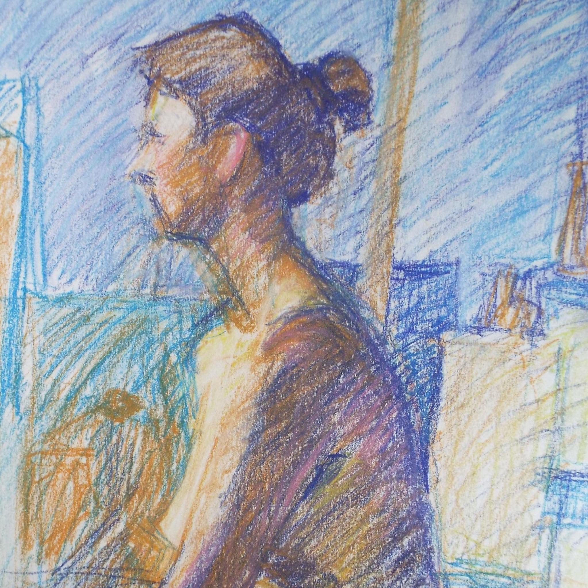 Coloured Pencil drawing 'Seated Woman', Pauline Plummer (b1933), Circa 1990's