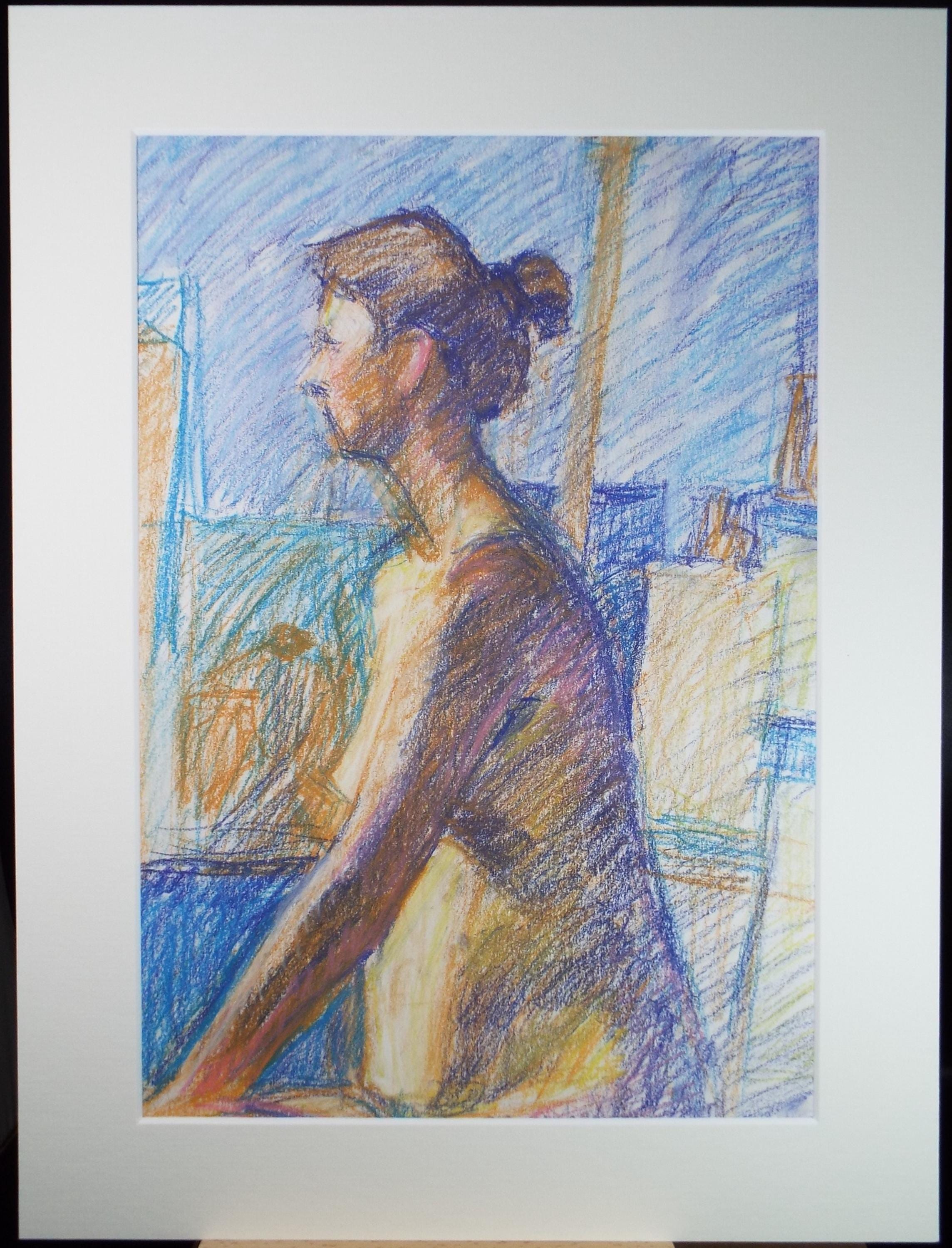 Coloured Pencil drawing 'Seated Woman', Pauline Plummer (b1933), Circa 1990's