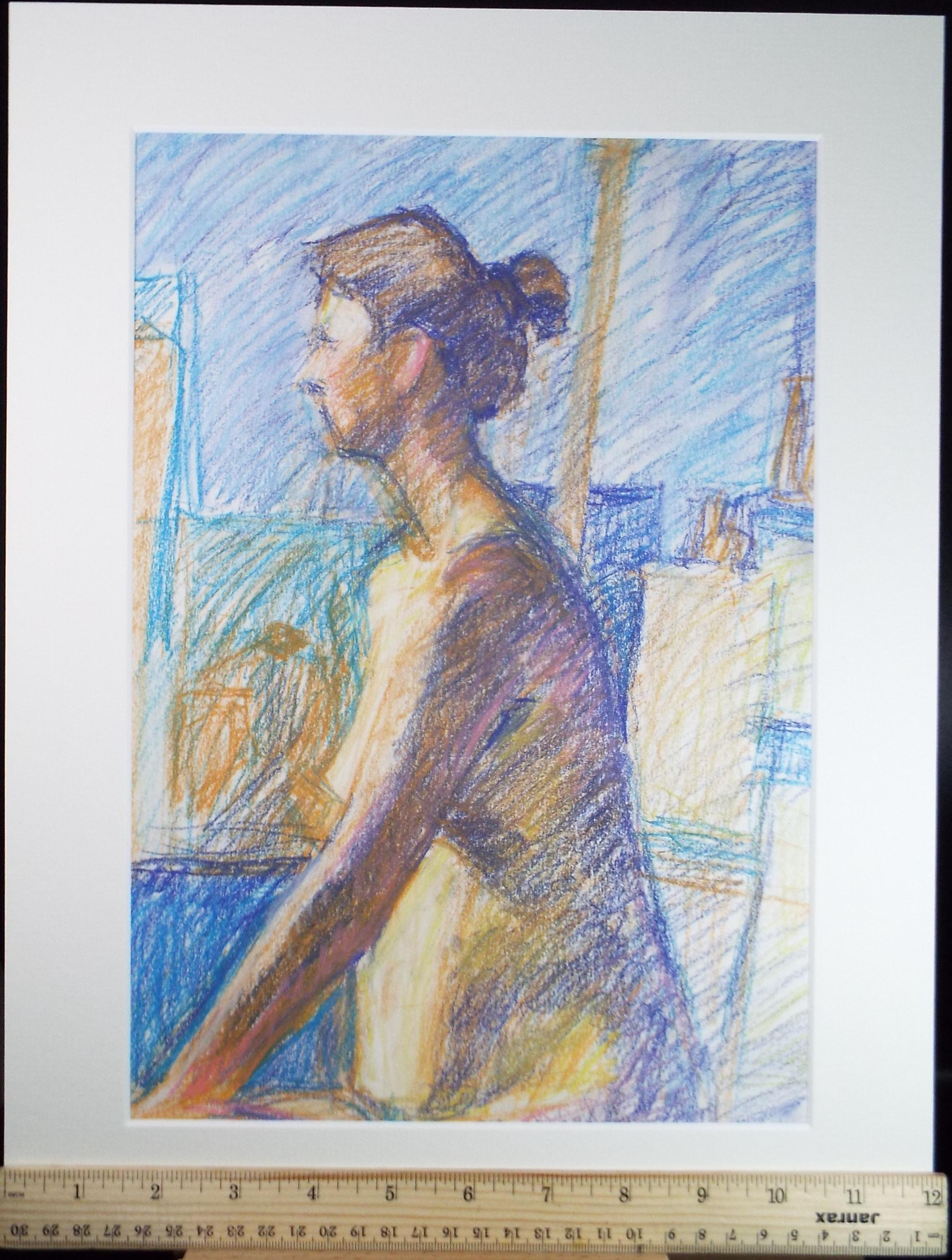 Coloured Pencil drawing 'Seated Woman', Pauline Plummer (b1933), Circa 1990's