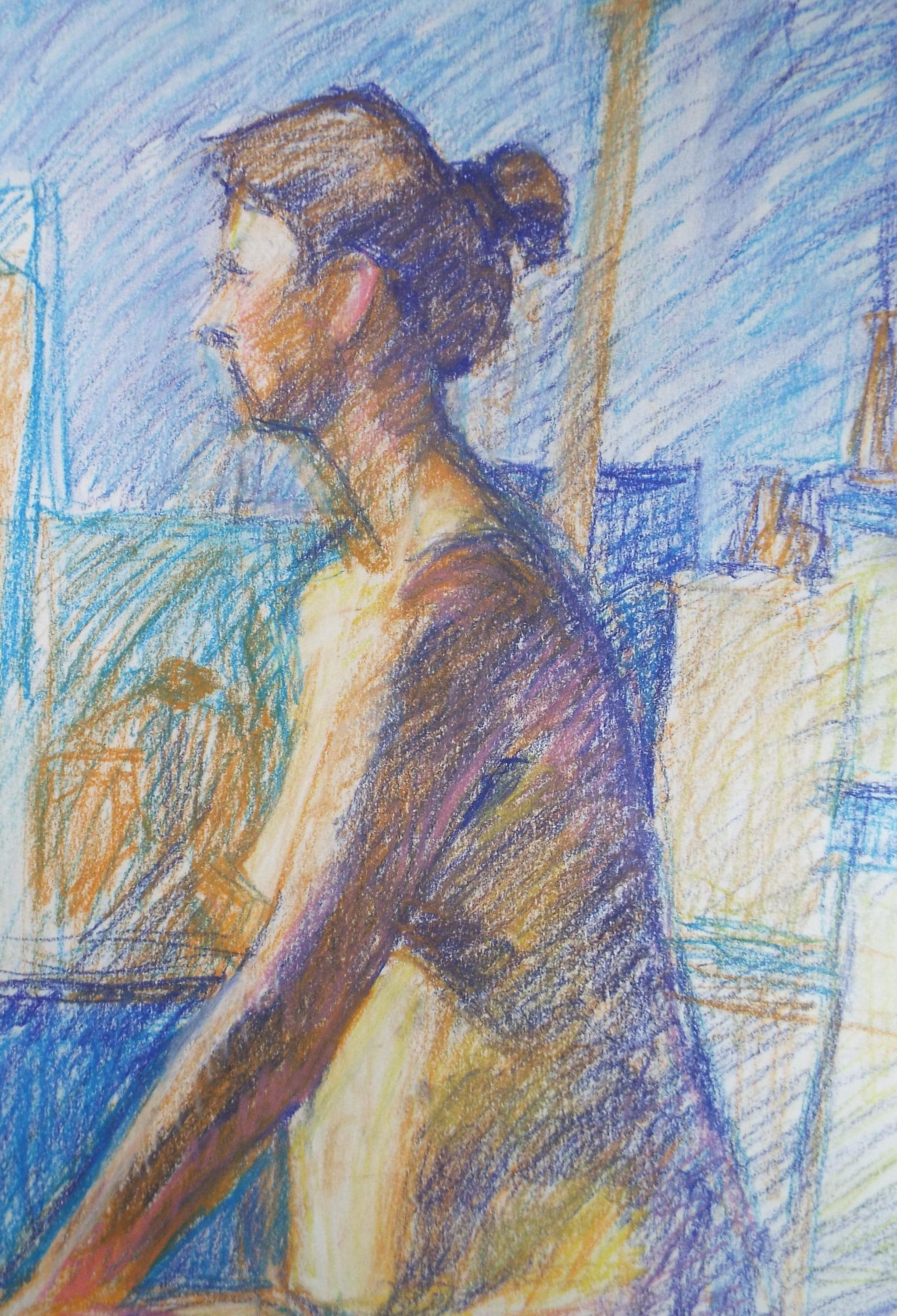 Coloured Pencil drawing 'Seated Woman', Pauline Plummer (b1933), Circa 1990's