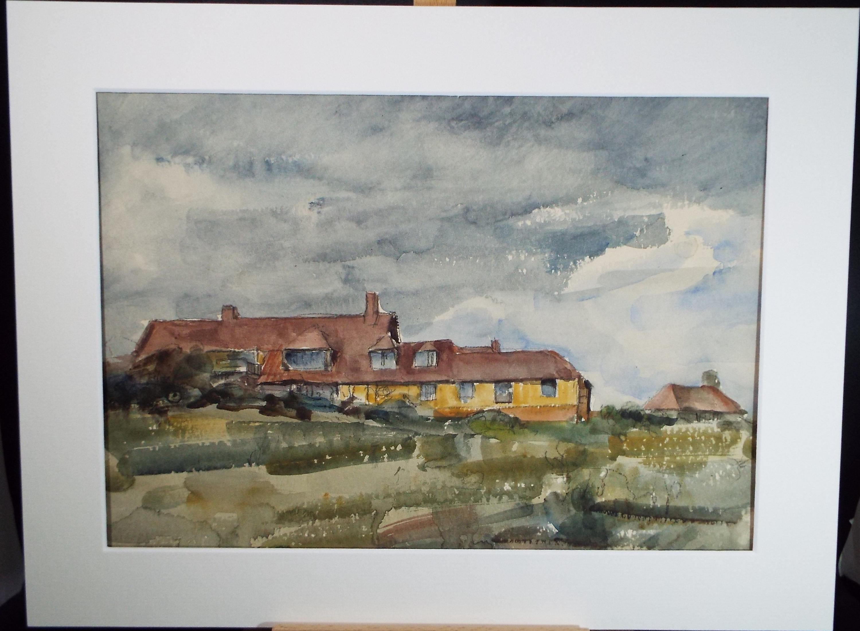 Original Watercolour, 'House on a hill', A E Borthwick (1871-1955), circa 1940's