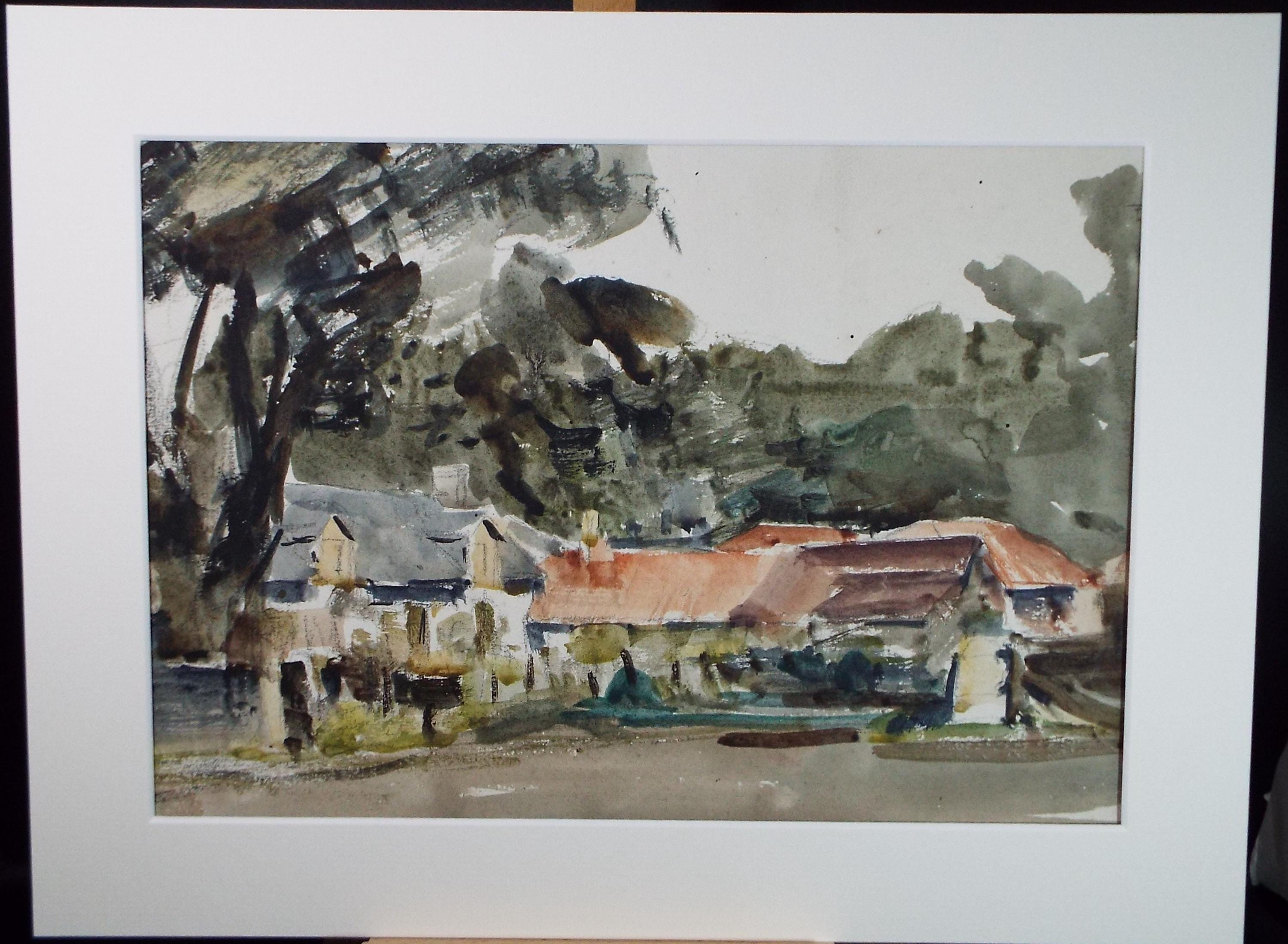 Original Watercolour, 'Farmstead', A E Borthwick (1871-1955), circa 1940's