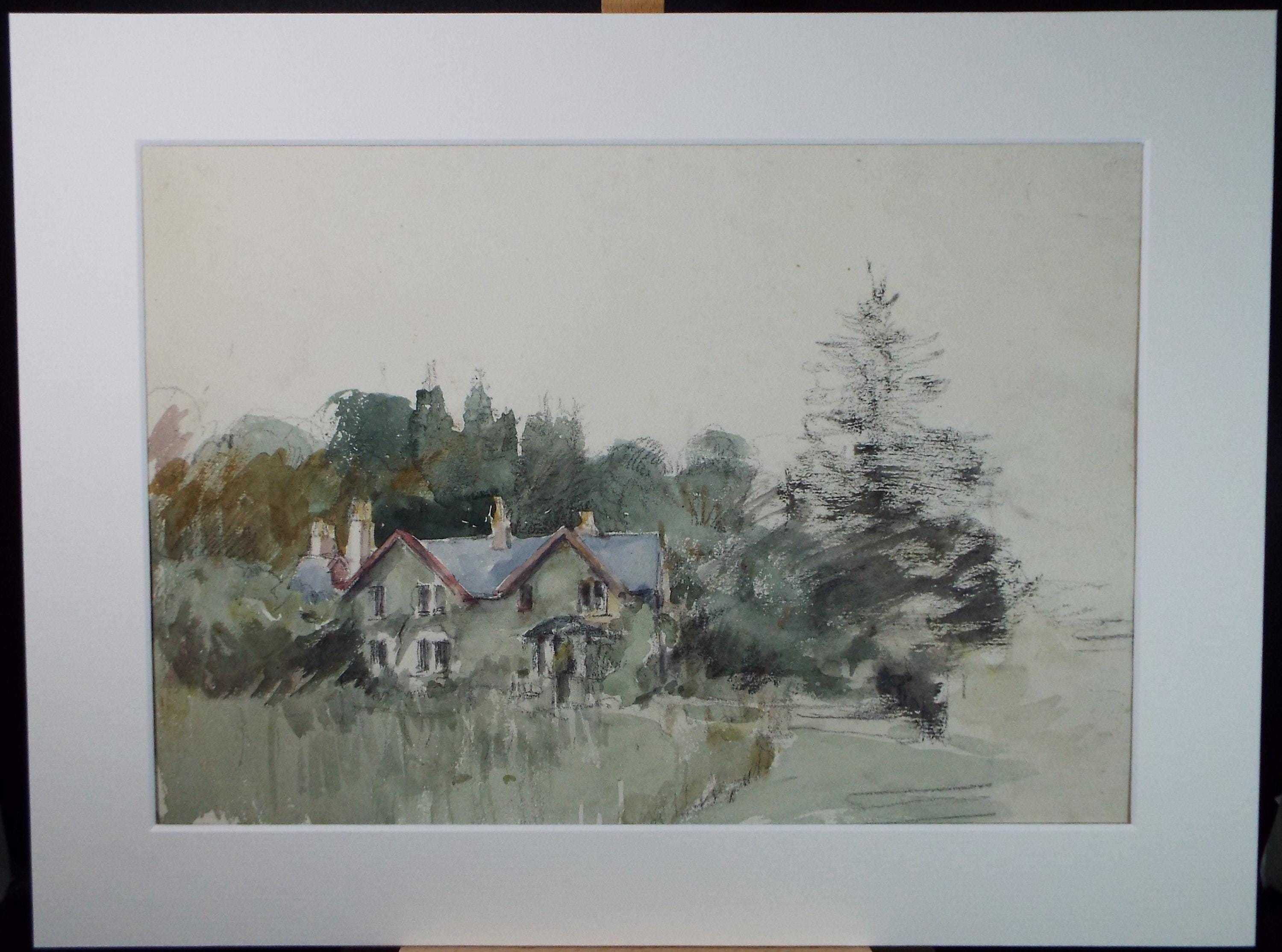 Original Watercolour, 'House in the Woods', A E Borthwick (1871-1955), circa 1940's