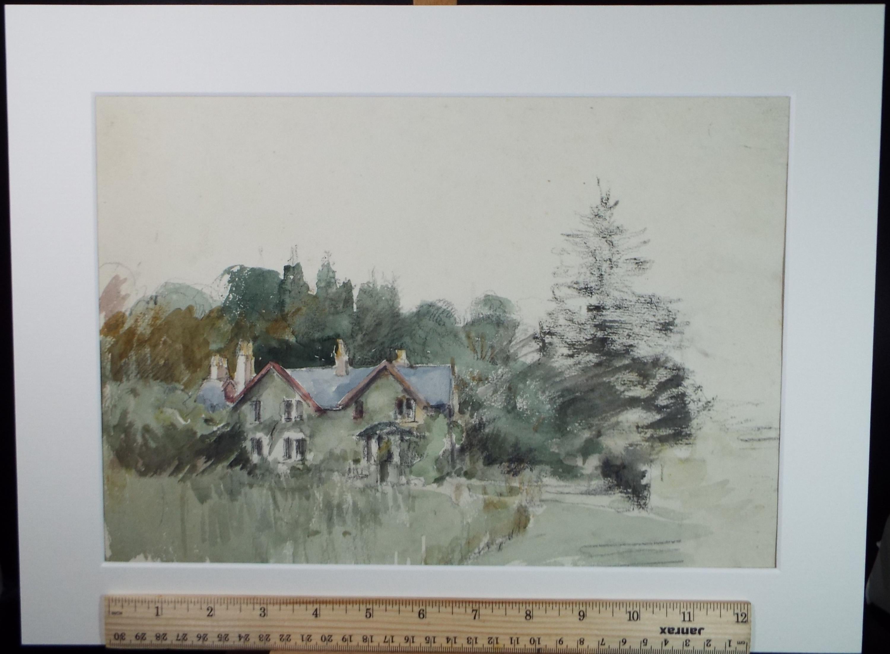 Original Watercolour, 'House in the Woods', A E Borthwick (1871-1955), circa 1940's