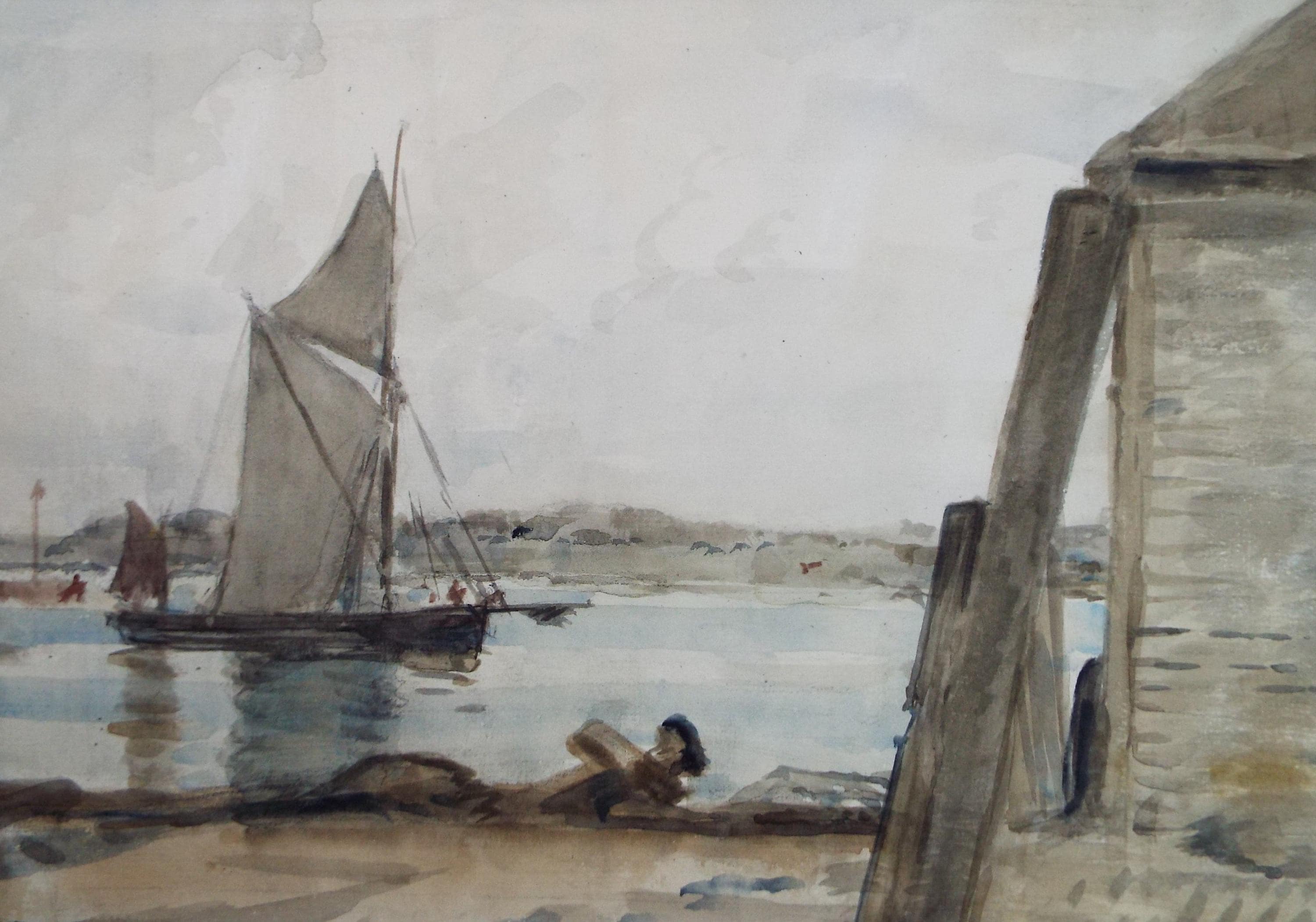 Original Watercolour, 'Sailing Barge', A E Borthwick (1871-1955), circa 1940's