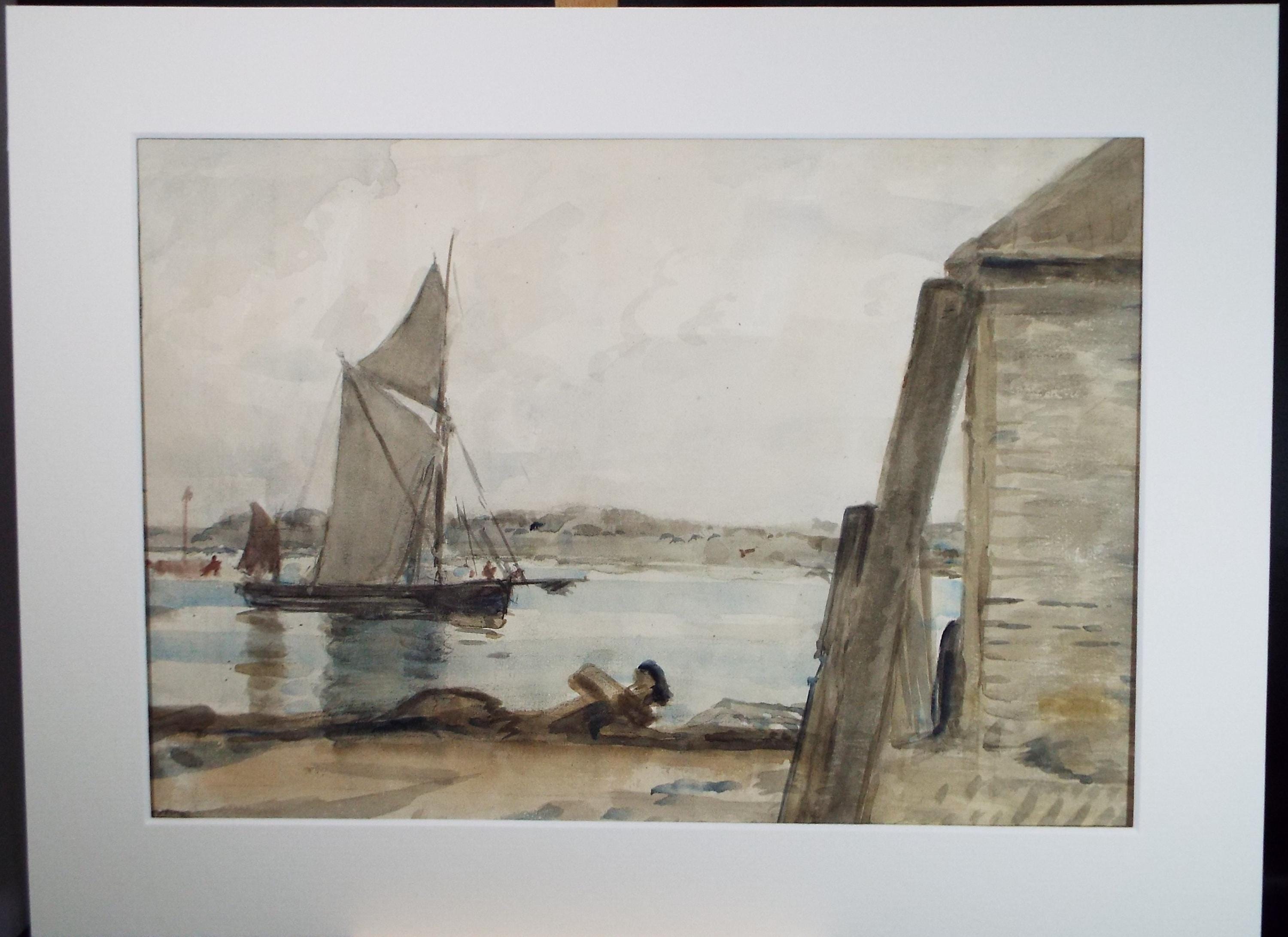 Original Watercolour, 'Sailing Barge', A E Borthwick (1871-1955), circa 1940's