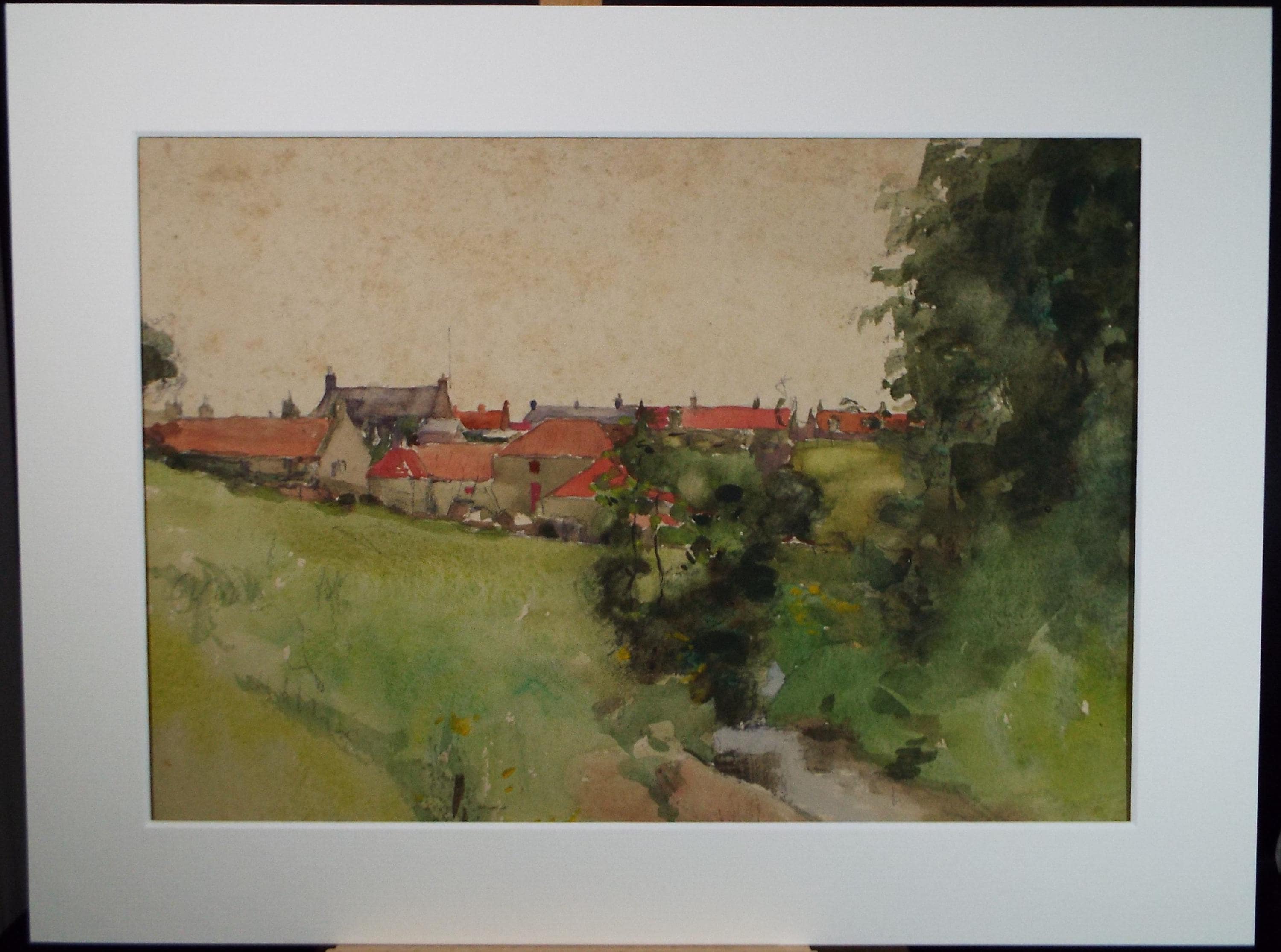 Vintage Village Houses Watercolour Painting - A.E. Borthwick, c. 1940s
