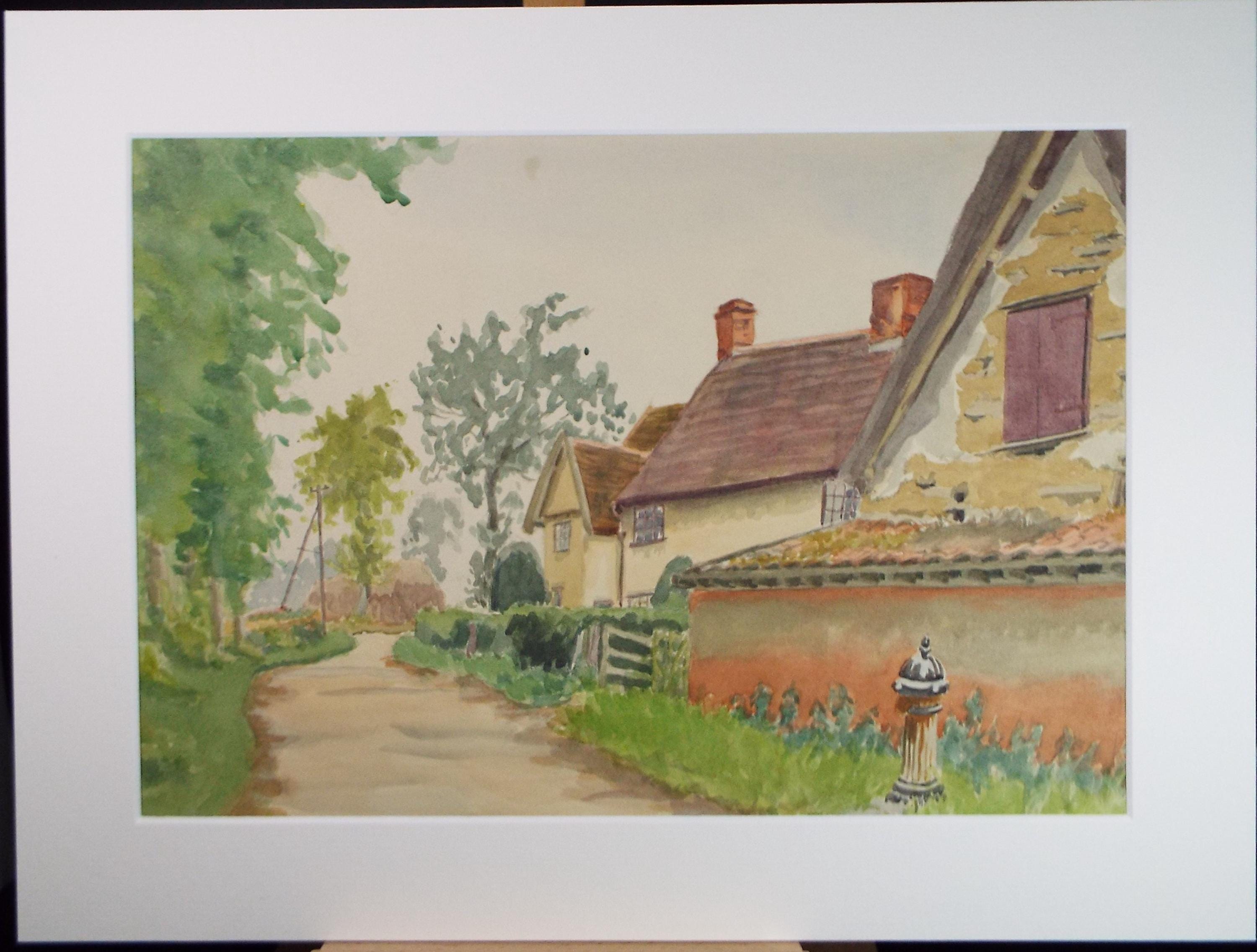 Original Watercolour Painting: Village Lane by Pauline Plummer, 1950s