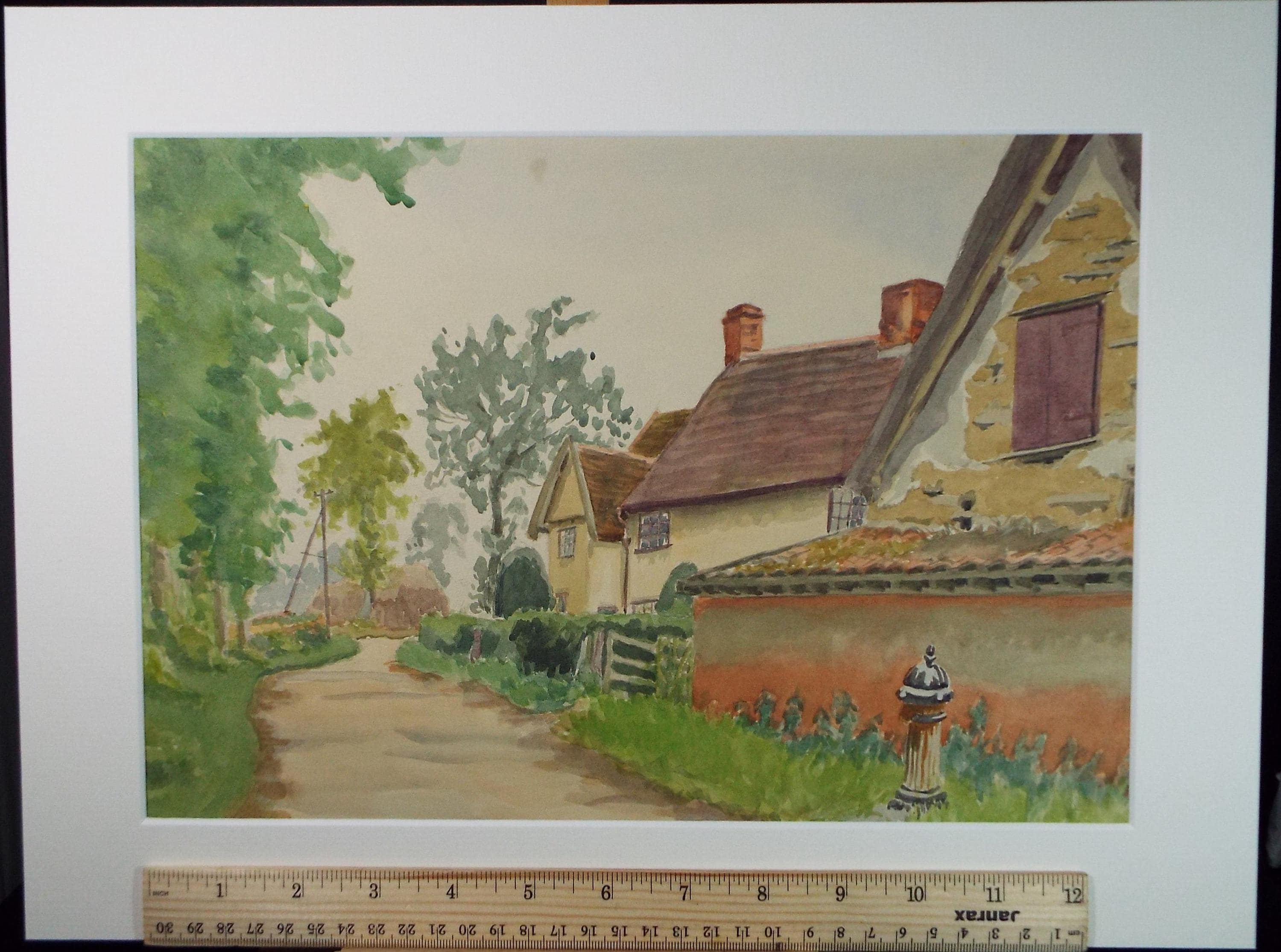 Original Watercolour Painting: Village Lane by Pauline Plummer, 1950s