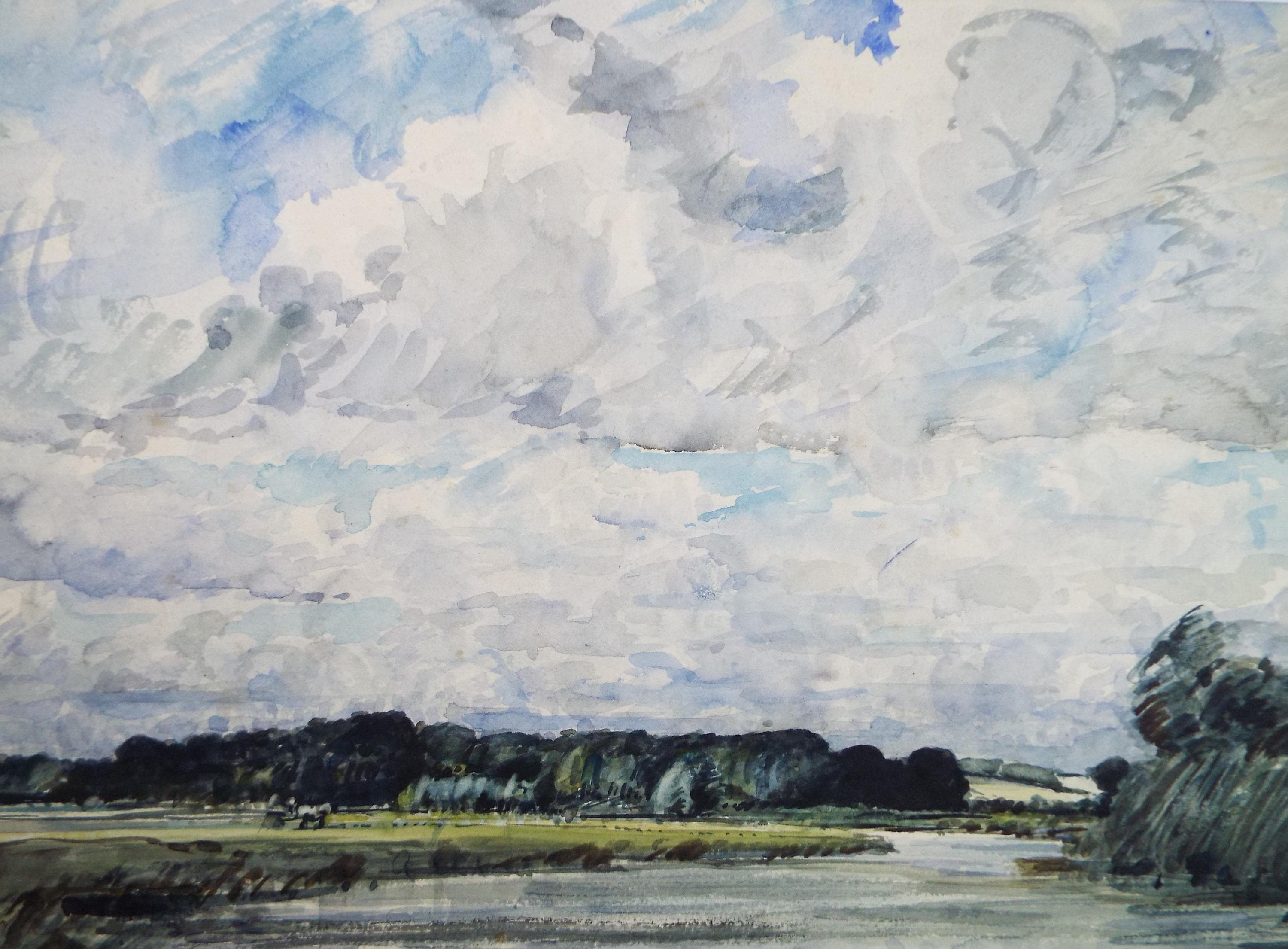 Watercolour, 'River through a landscape', David Muirhead (1867-1930), circa 1910