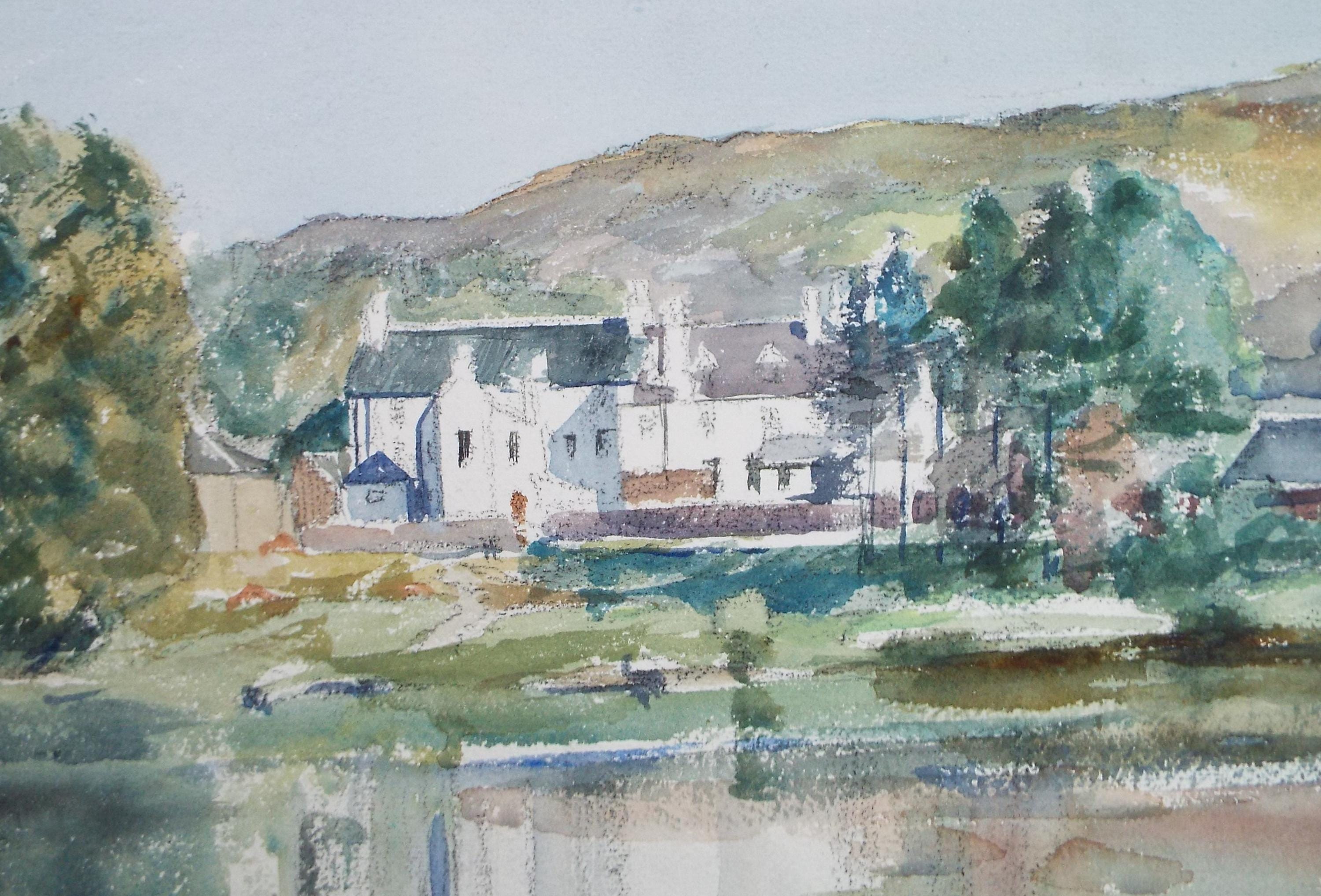 Original Watercolour, 'Lochside Houses', A E Borthwick (1871-1955), circa 1940's